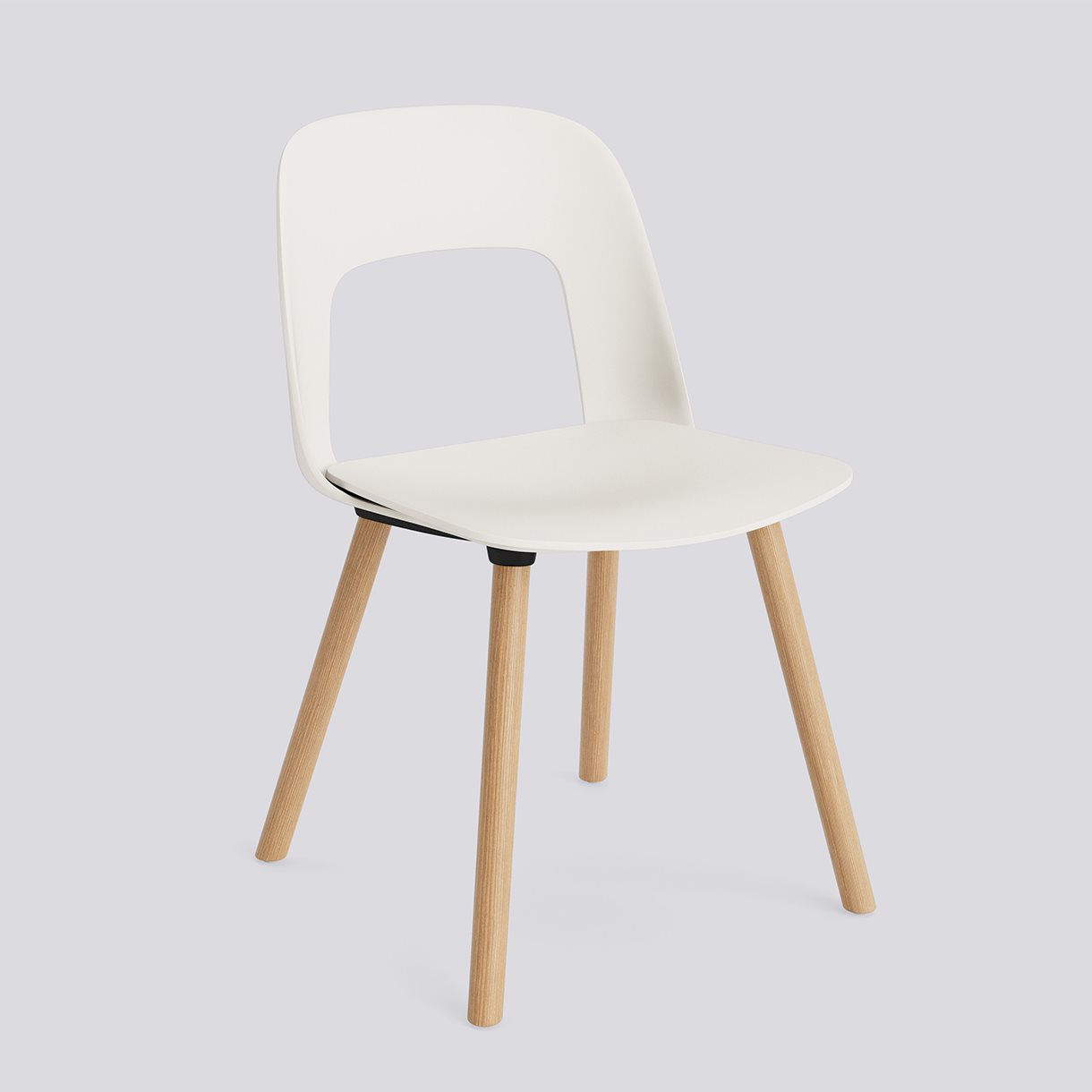 Layout Chair 121 Water-based lacquered solid oak 4 leg base Standard glider-Cream white polypropylene shell/seat-None-None