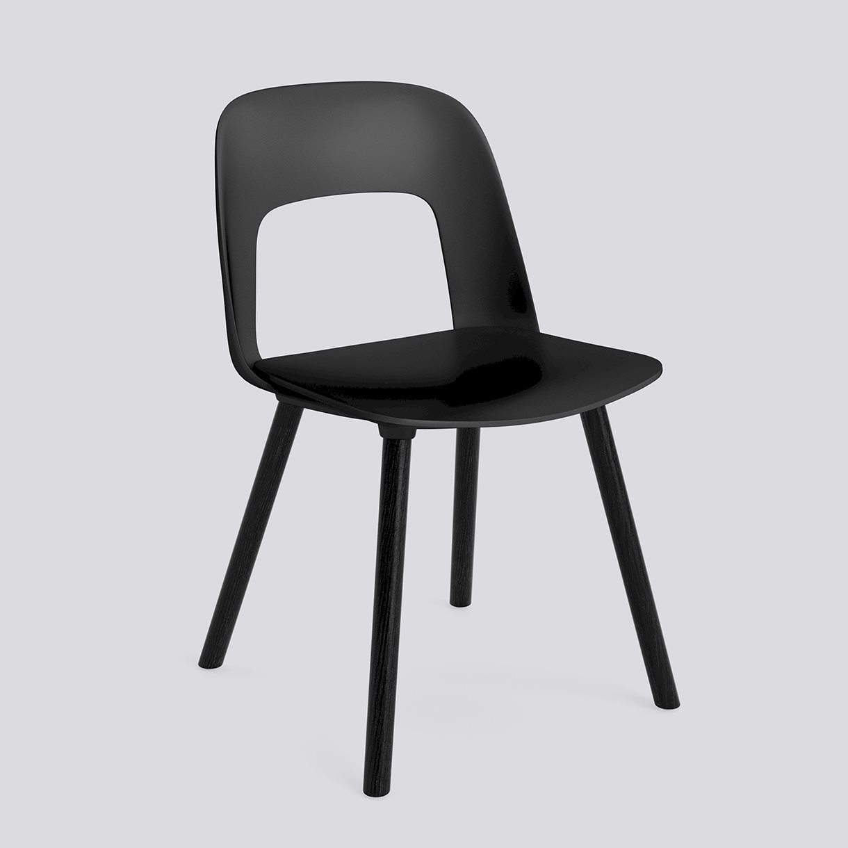 Layout Chair 121 Black water-based lacquered solid oak 4 leg base Standard glider-Black polypropylene shell/seat-None-None