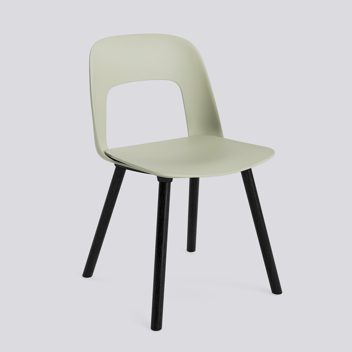  Layout Chair 121 Black water-based lacquered solid oak 4 leg base Standard glider-Pastel green polypropylene shell/seat-None-None