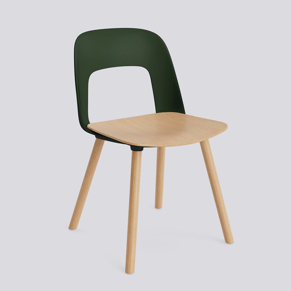  Layout Chair 122 Water-based lacquered solid oak 4 leg base Standard glider-Bottle green polypropylene shell Water-based lacquered oak veneer seat-None-None