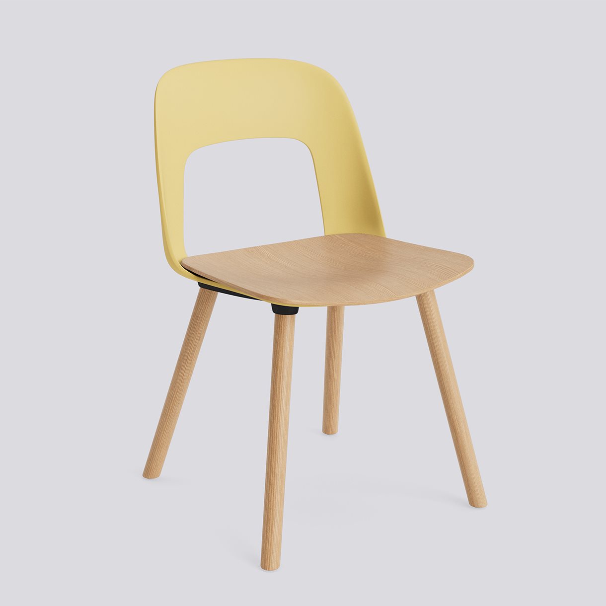  Layout Chair 122 Water-based lacquered solid oak 4 leg base Standard glider-Biscotti polypropylene shell Water-based lacquered oak veneer seat-None-None