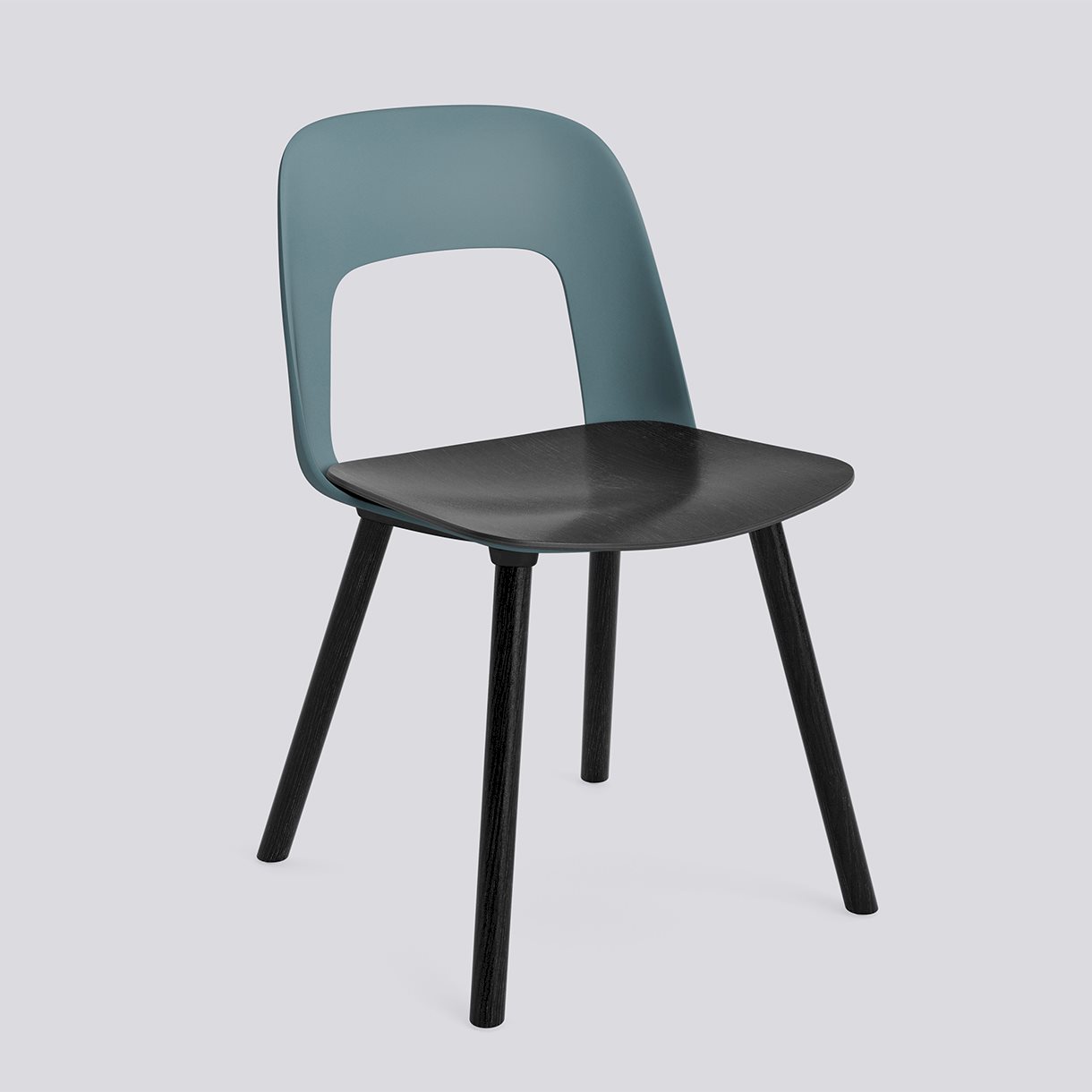  Layout Chair 122 Black water-based lacquered solid oak 4 leg base Standard glider-Ocean polypropylene shell Black water-based lacquered oak veneer seat-None-None