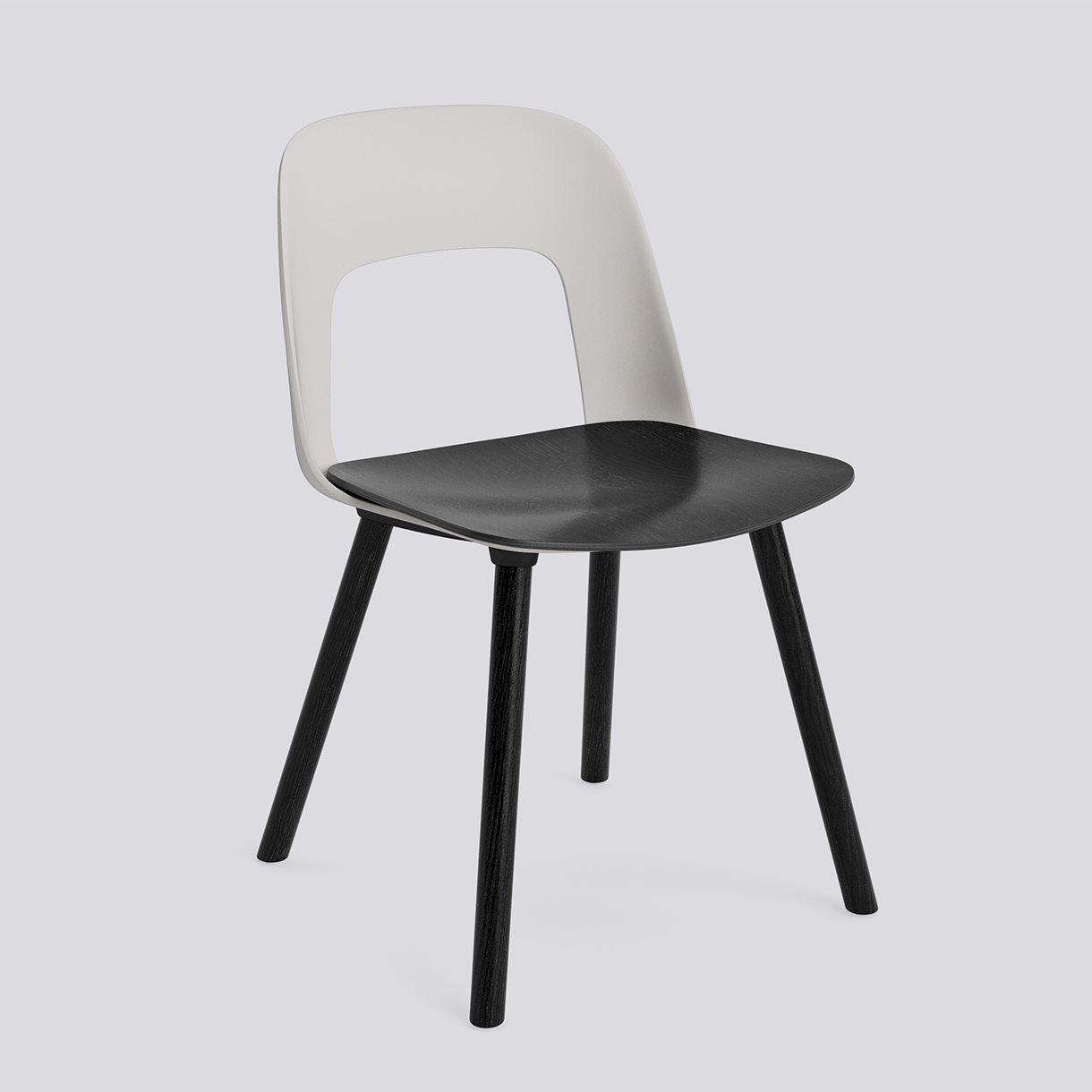 Layout Chair 122 Black water-based lacquered solid oak 4 leg base Standard glider-Sky grey polypropylene shell Black water-based lacquered oak veneer seat-None-None