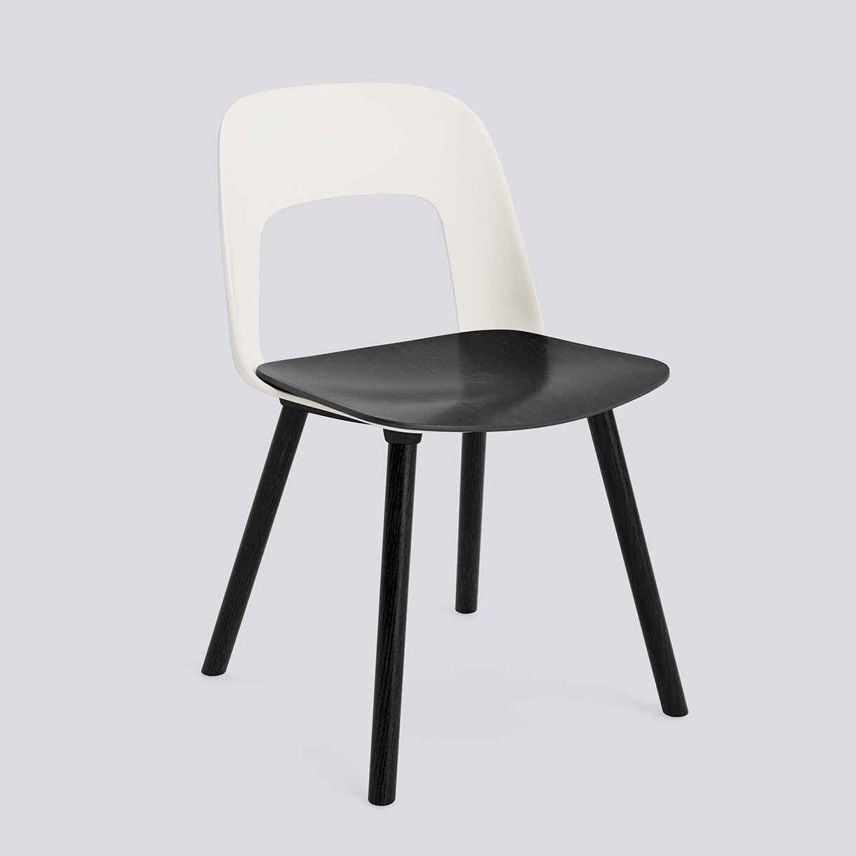  Layout Chair 122 Black water-based lacquered solid oak 4 leg base Standard glider-Cream white polypropylene shell Black water-based lacquered oak veneer seat-None-None