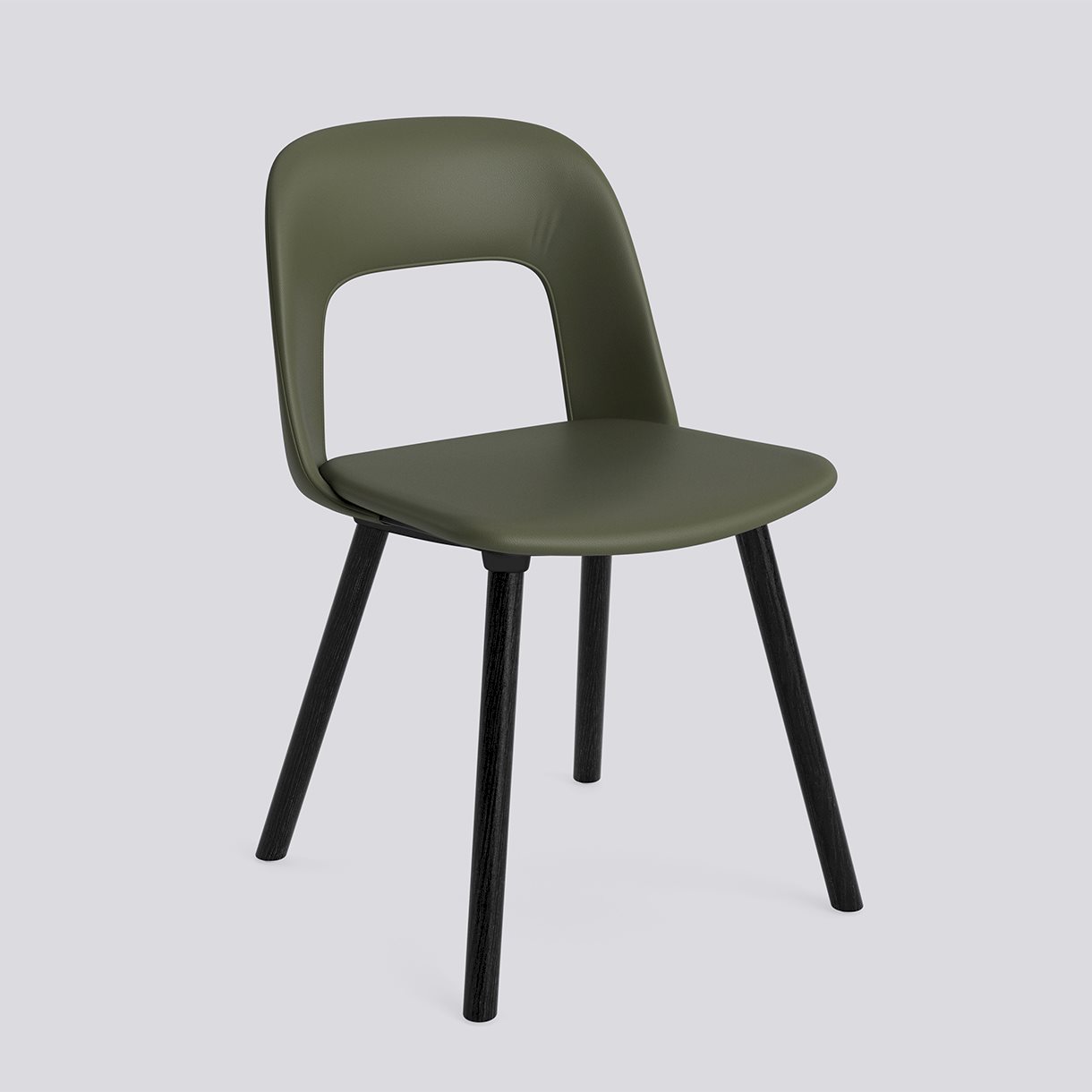  Layout Chair 124 Black water-based lacquered solid oak 4 leg base Standard glider-Full upholstery-Grano-Caper green