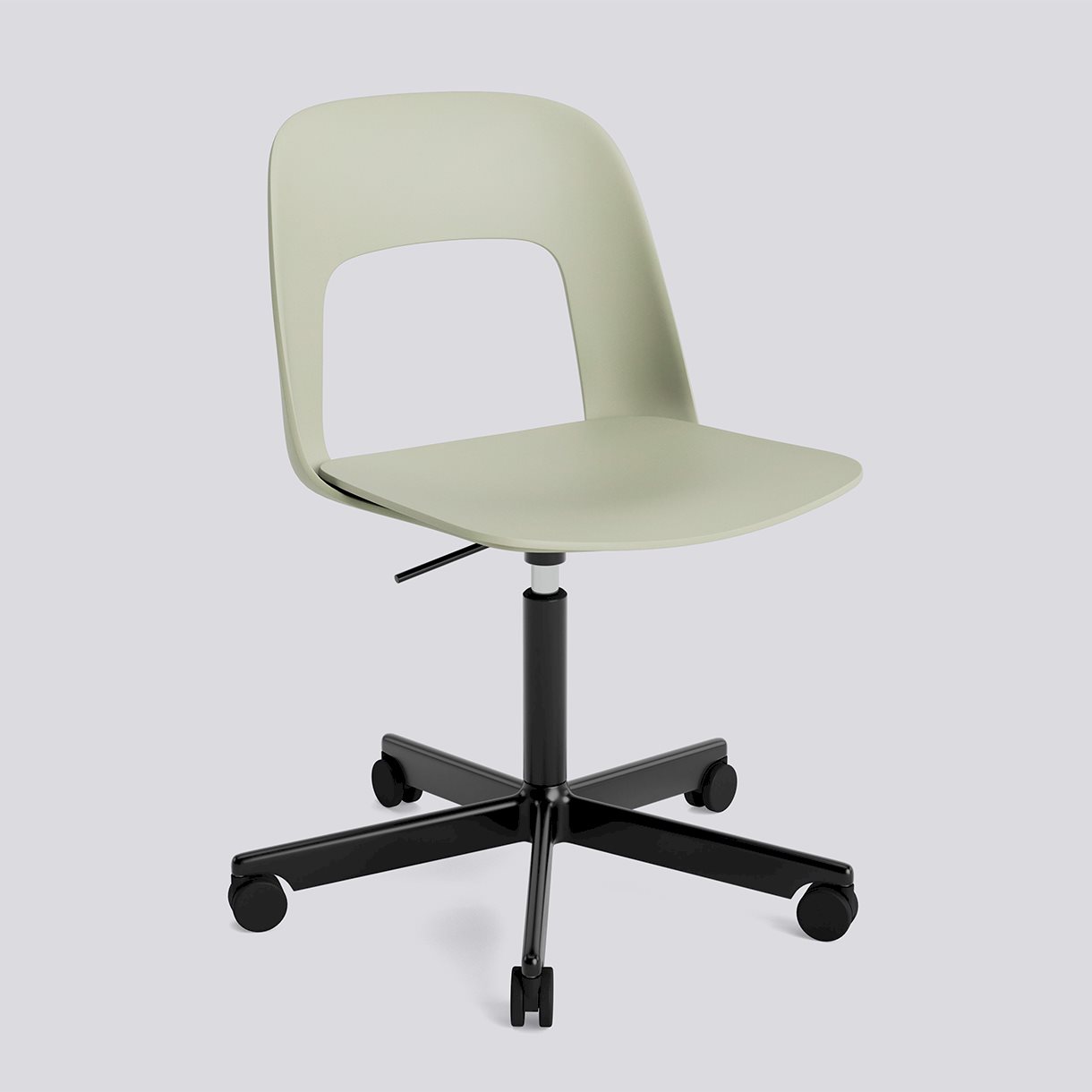  Layout Chair 141 Black powder coated aluminium 5 star swivel Gas lift Wheel base-Pastel green polypropylene shell/seat-None-None