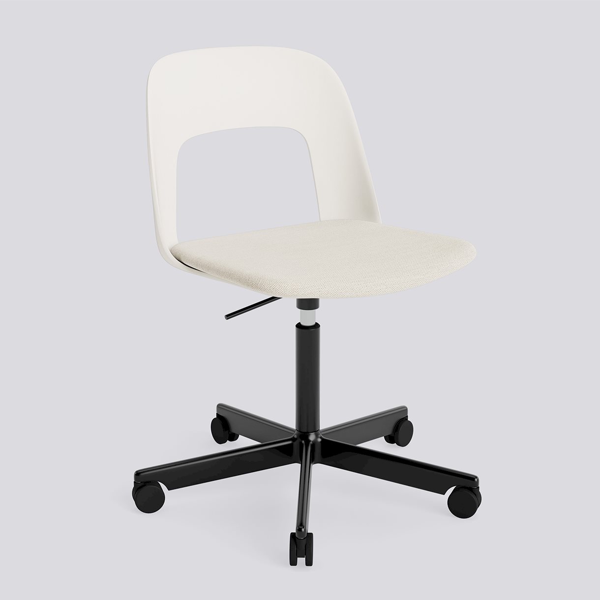  Layout Chair 143 Black powder coated aluminium 5 star swivel Gas lift Wheel base-Cream white polypropylene shell Seat upholstery-Mode-011