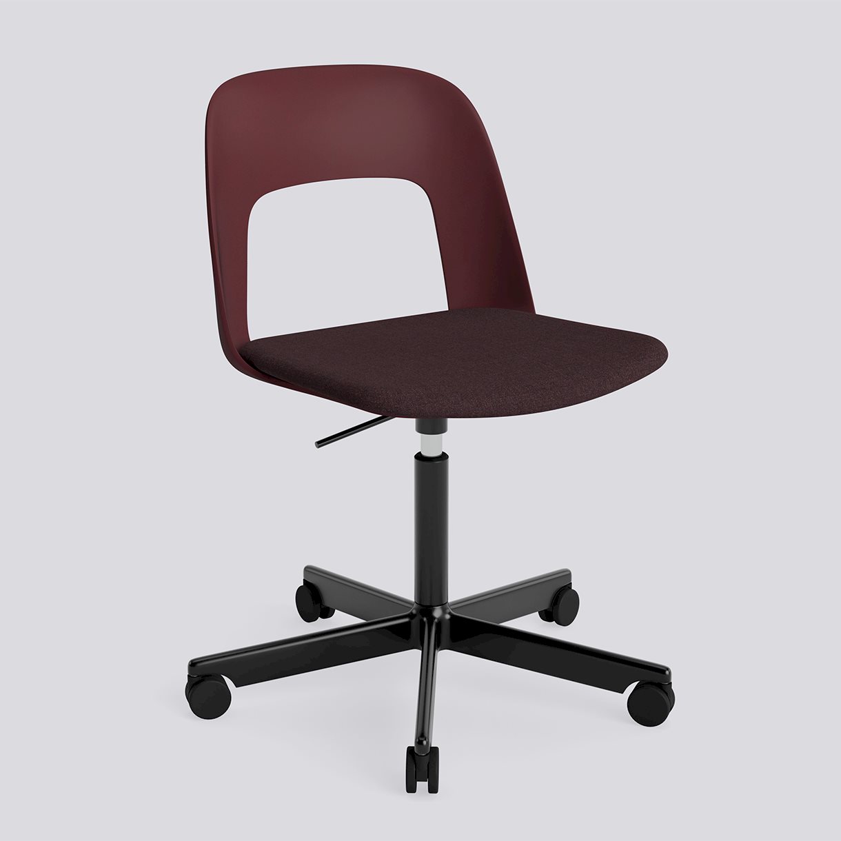  Layout Chair 143 Black powder coated aluminium 5 star swivel Gas lift Wheel base-Bordeaux polypropylene shell Seat upholstery-Remix-373