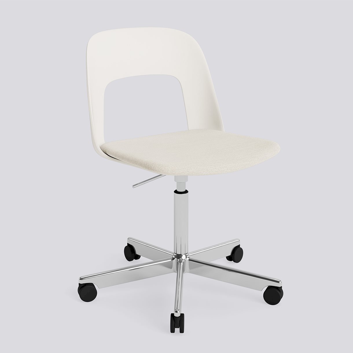 Layout Chair 143 Polished aluminium 5 star swivel Gas lift Wheel base-Cream white polypropylene shell Seat upholstery-Mode-011
