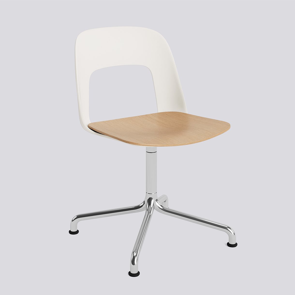  Layout Chair 152 Polished aluminium 4 star swivel arc base Standard glider-Cream white polypropylene shell Water-based lacquered oak veneer seat-None-None