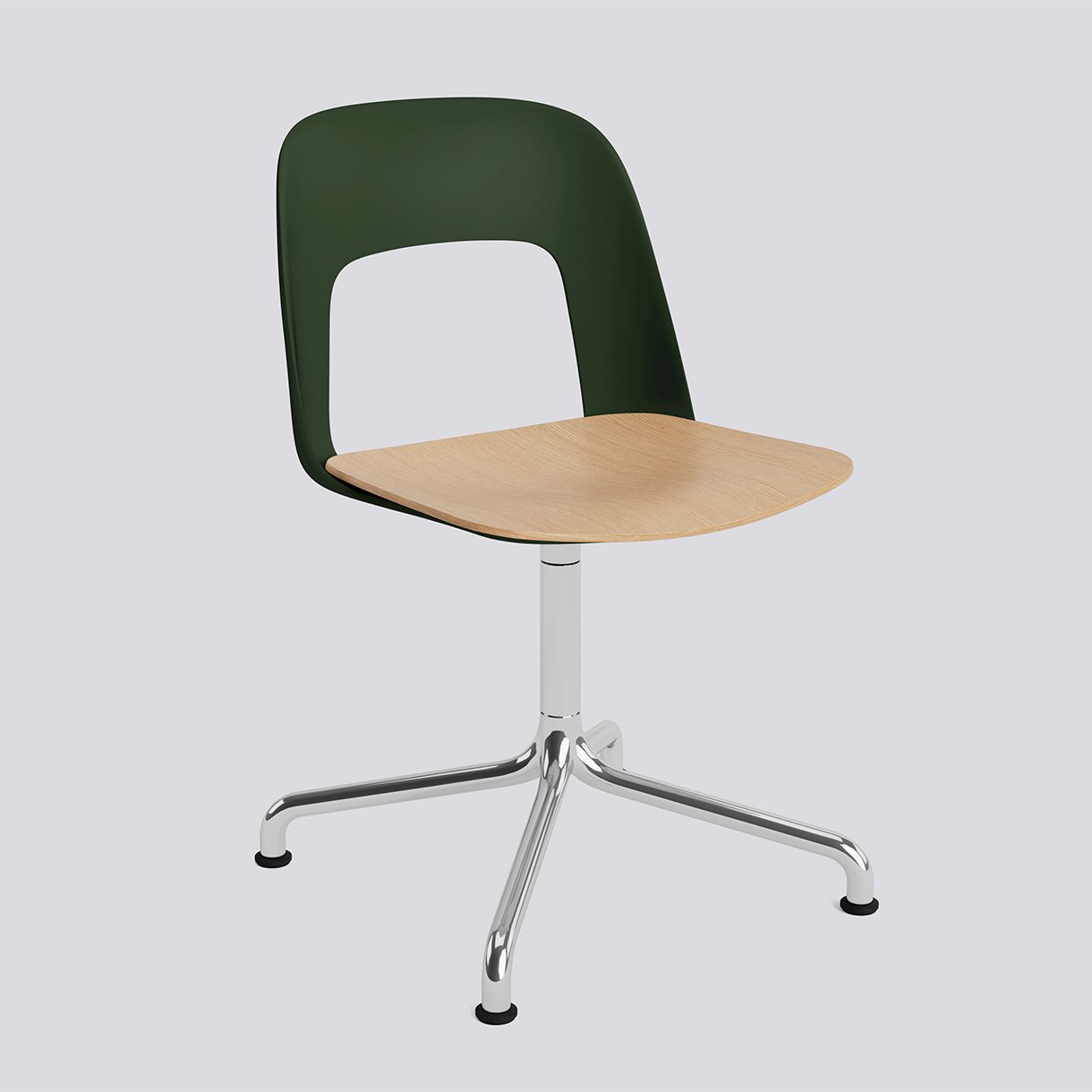  Layout Chair 152 Polished aluminium 4 star swivel arc base Standard glider-Bottle green polypropylene shell Water-based lacquered oak veneer seat-None-None