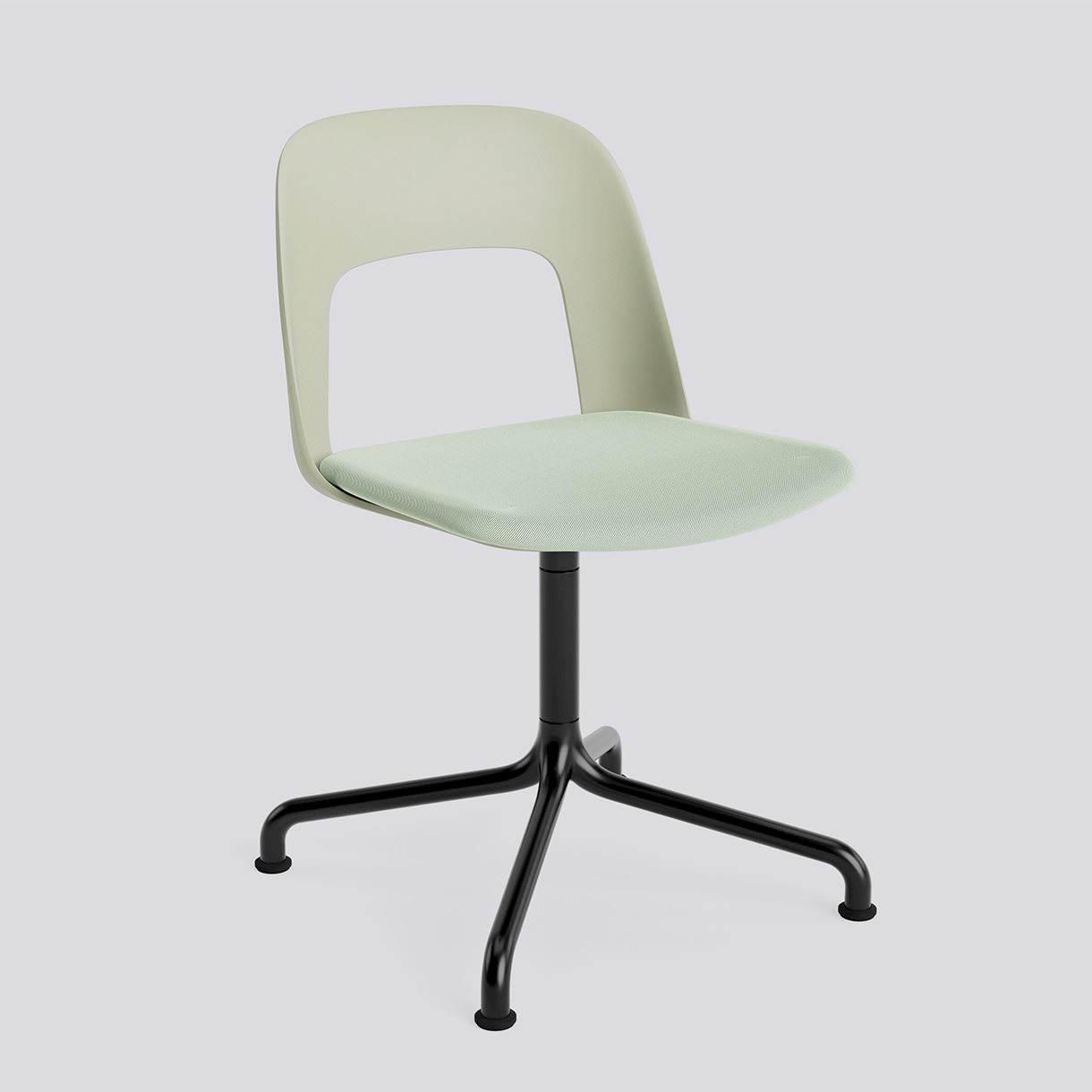 Layout Chair 153 Black powder coated aluminium 4 star swivel arc base Standard glider-Pastel green polypropylene shell Seat upholstery-Relate-921