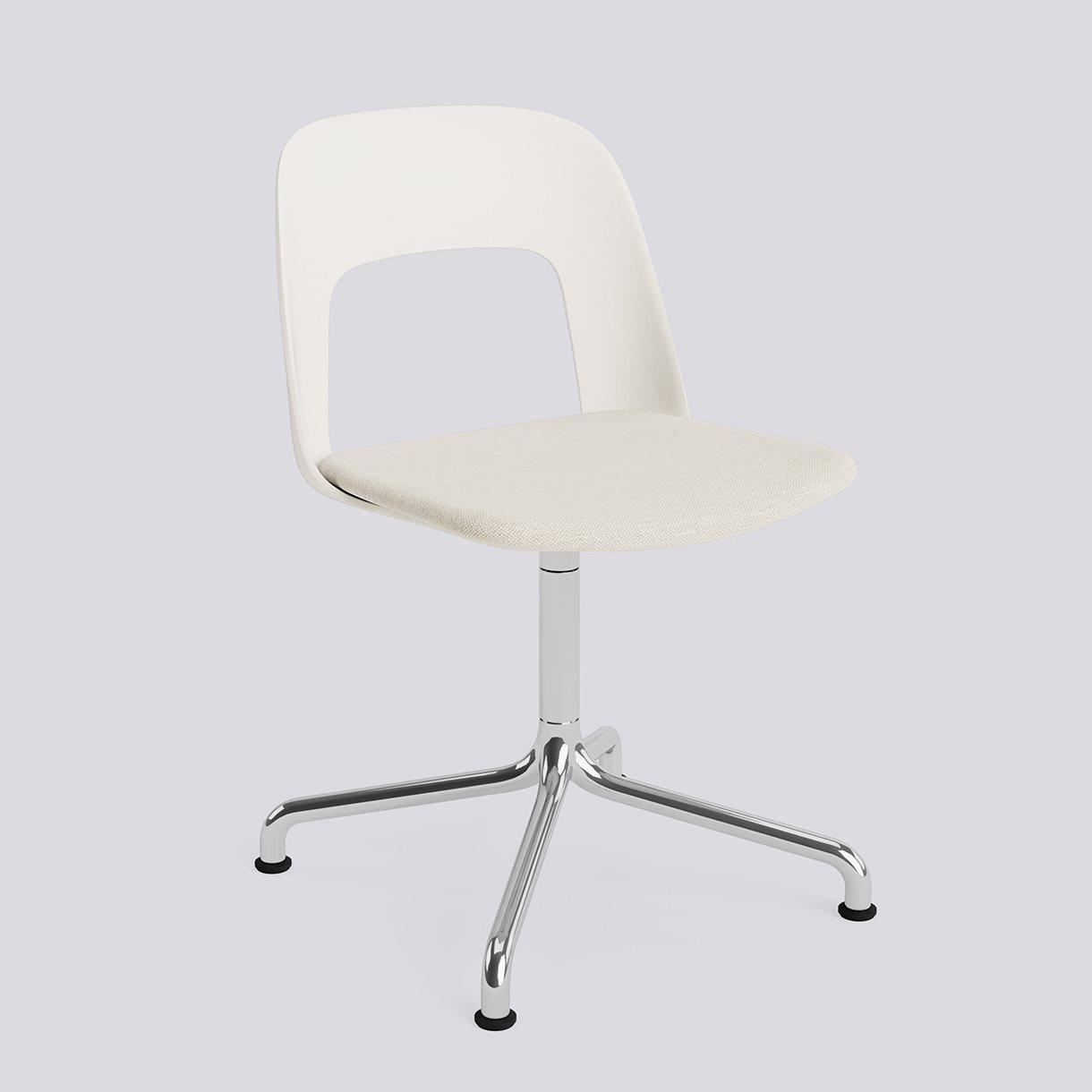 Layout Chair 153 Polished aluminium 4 star swivel arc base Standard glider-Cream white polypropylene shell Seat upholstery-Mode-011