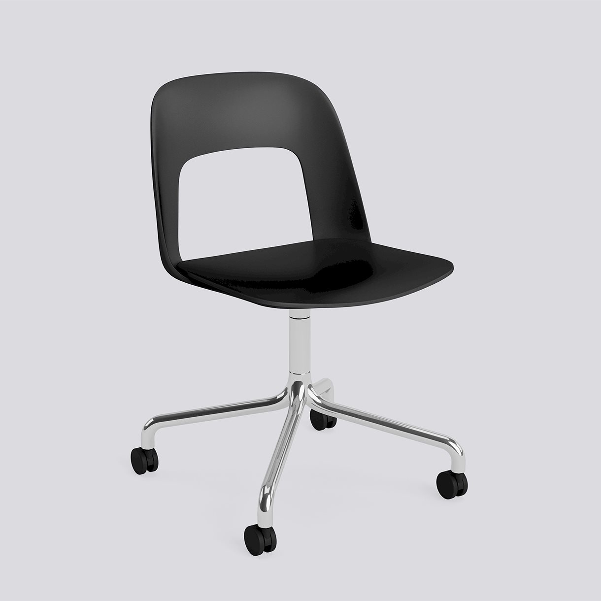  Layout Chair 161 Polished aluminium 4 star swivel arc Wheel base-Black polypropylene shell/seat-None-None