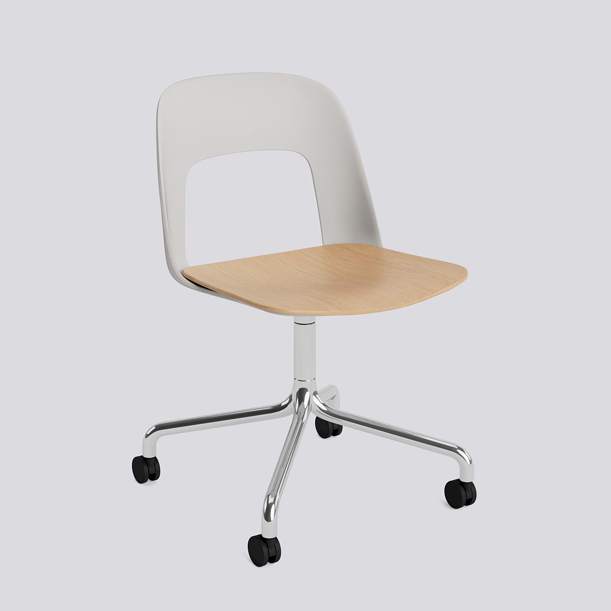  Layout Chair 162 Polished aluminium 4 star swivel arc Wheel base-Sky grey polypropylene shell Water-based lacquered oak veneer seat-None-None