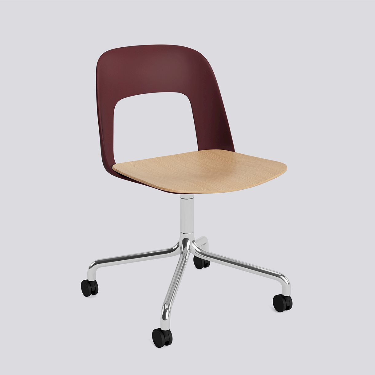 Layout Chair 162 Polished aluminium 4 star swivel arc Wheel base-Bordeaux polypropylene shell Water-based lacquered oak veneer seat-None-None