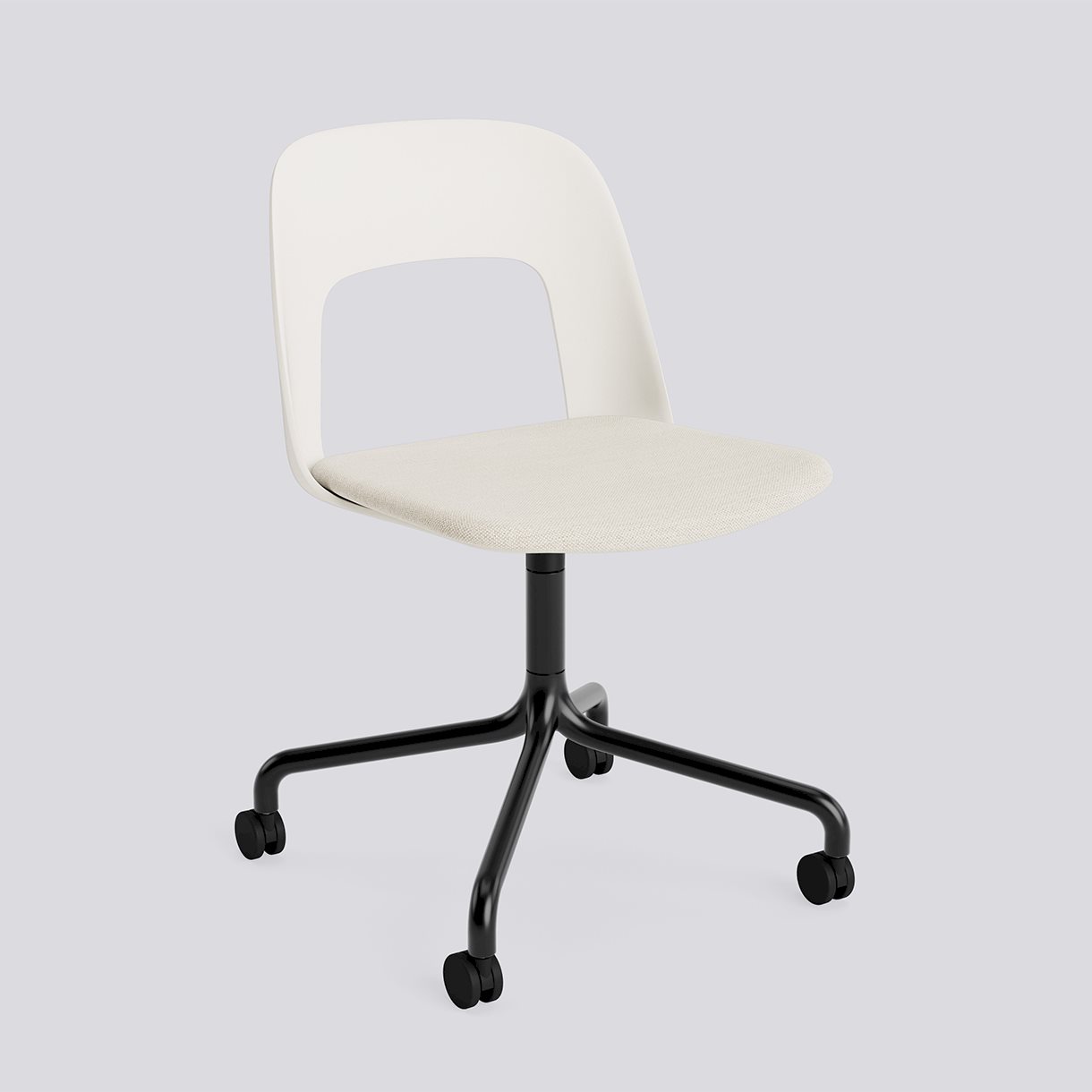 Layout Chair 163 Black powder coated aluminium 4 star swivel arc Wheel base-Cream white polypropylene shell Seat upholstery-Mode-011