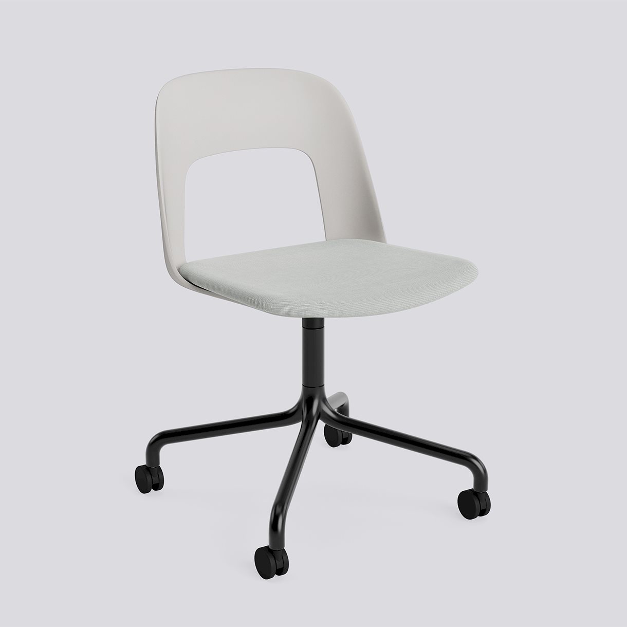  Layout Chair 163 Black powder coated aluminium 4 star swivel arc Wheel base-Sky grey polypropylene shell Seat upholstery-Naveli-113