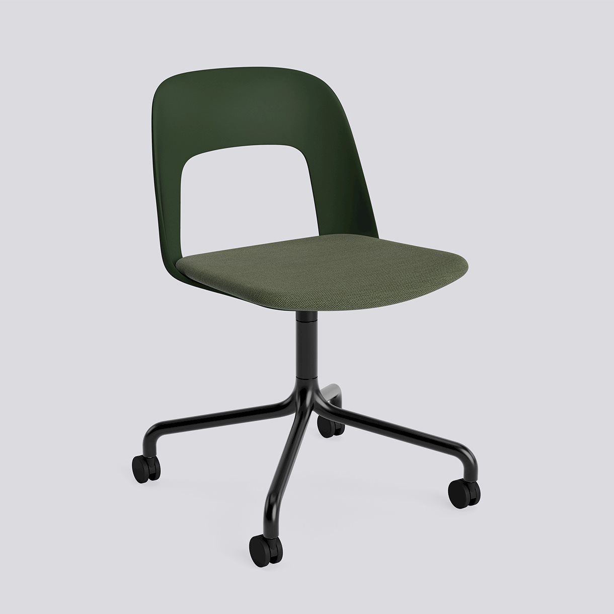 Layout Chair 163 Black powder coated aluminium 4 star swivel arc Wheel base-Bottle green polypropylene shell Seat upholstery-Mode-072