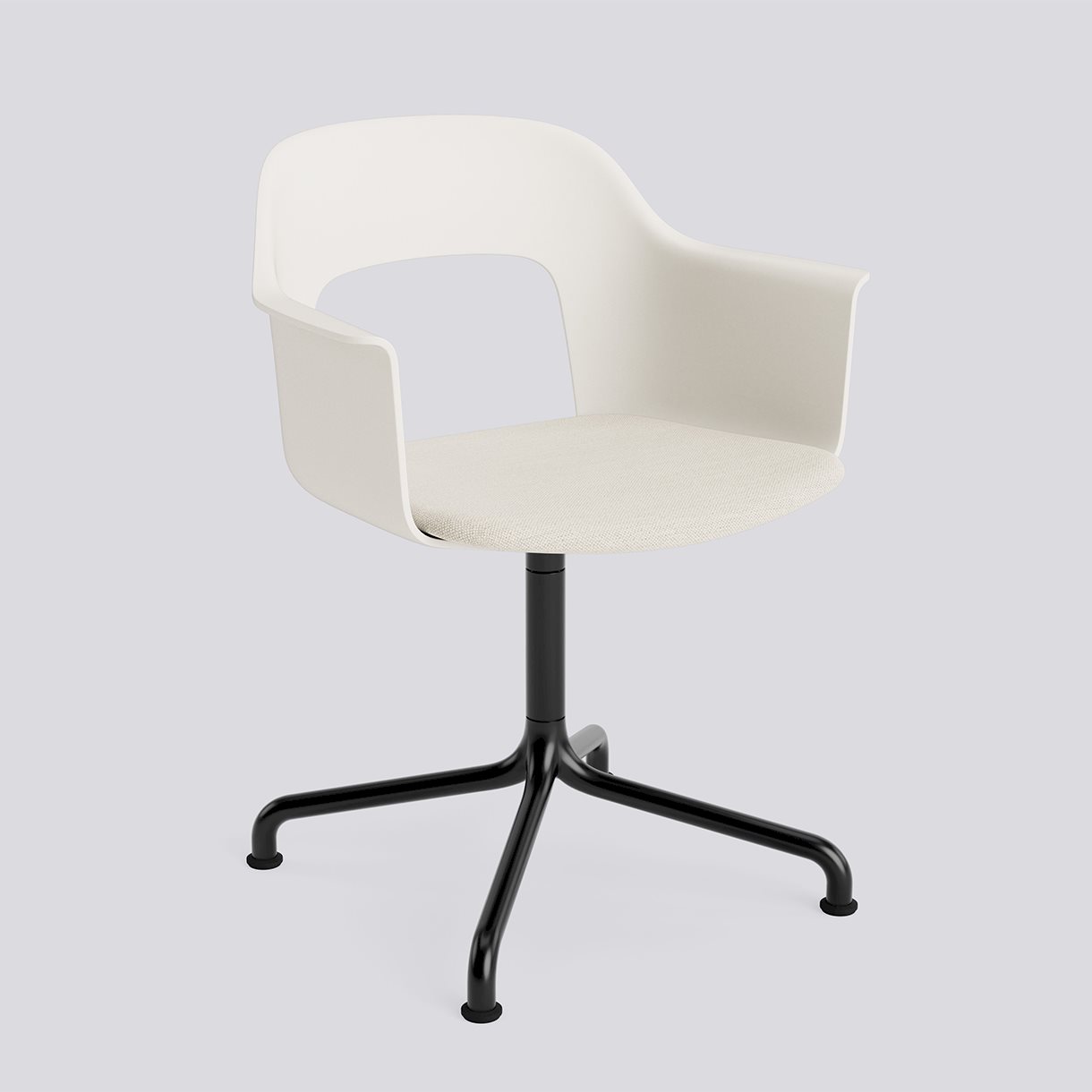 Layout Armchair 253 Black powder coated aluminium 4 star arc swivel base Standard glider-Cream white polypropylene shell Seat upholstery-Mode-011