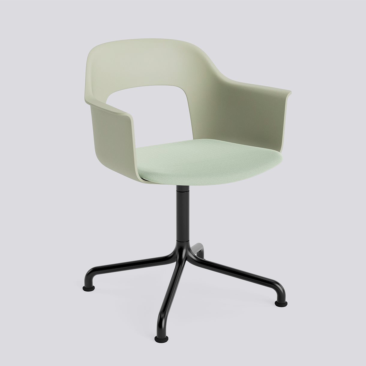 Layout Armchair 253 Black powder coated aluminium 4 star arc swivel base Standard glider-Pastel green polypropylene shell Seat upholstery-Relate-921