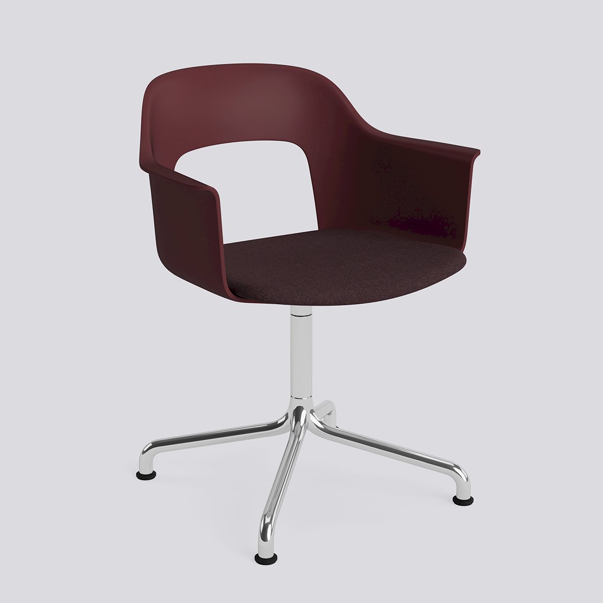 Layout Armchair 253 Polished aluminium 4 star swivel arc base Standard glider-Bordeaux polypropylene shell Seat upholstery-Remix-373