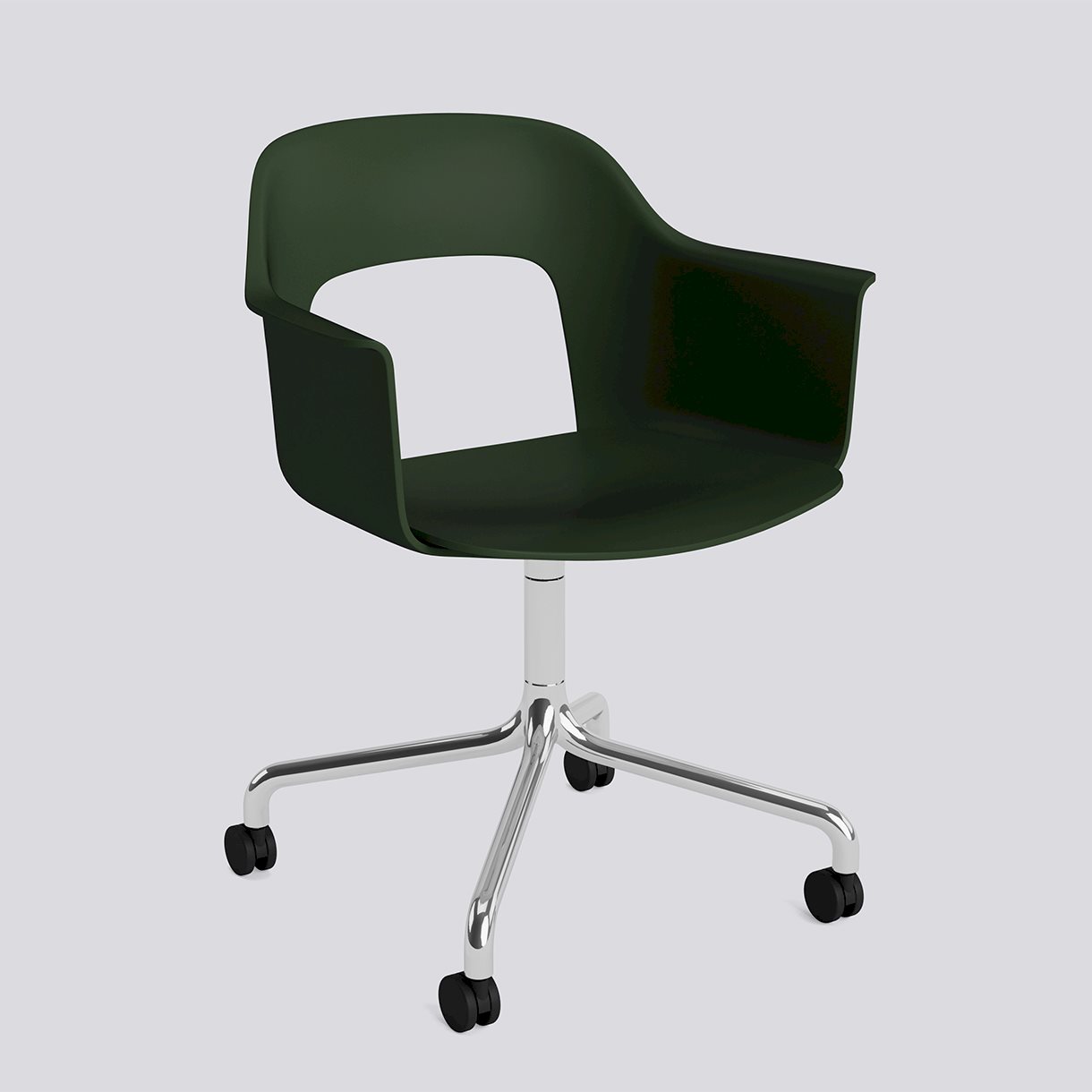 Layout Armchair 261 Polished aluminium 4 star swivel arc Wheel base-Bottle green polypropylene shell/seat-None-None