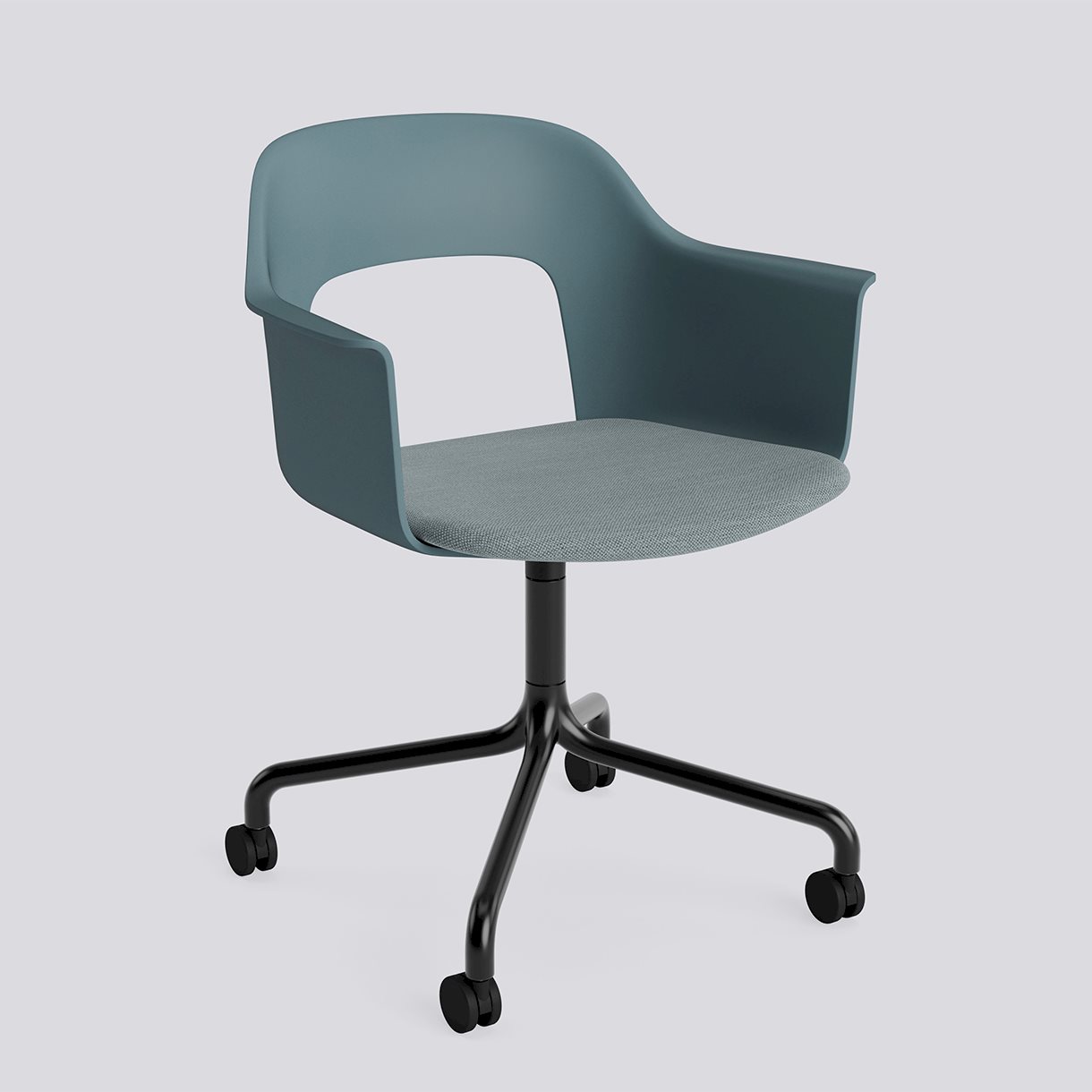 Layout Armchair 263 Black powder coated aluminium 4 star swivel arc Wheel base-Ocean polypropylene shell Seat upholstery-Mode-045