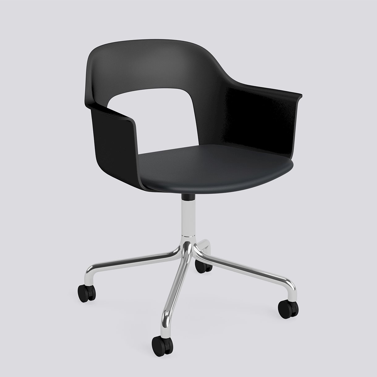  Layout Armchair 263 Polished aluminium 4 star swivel arc Wheel base-Black polypropylene shell Seat upholstery-Grano-Black