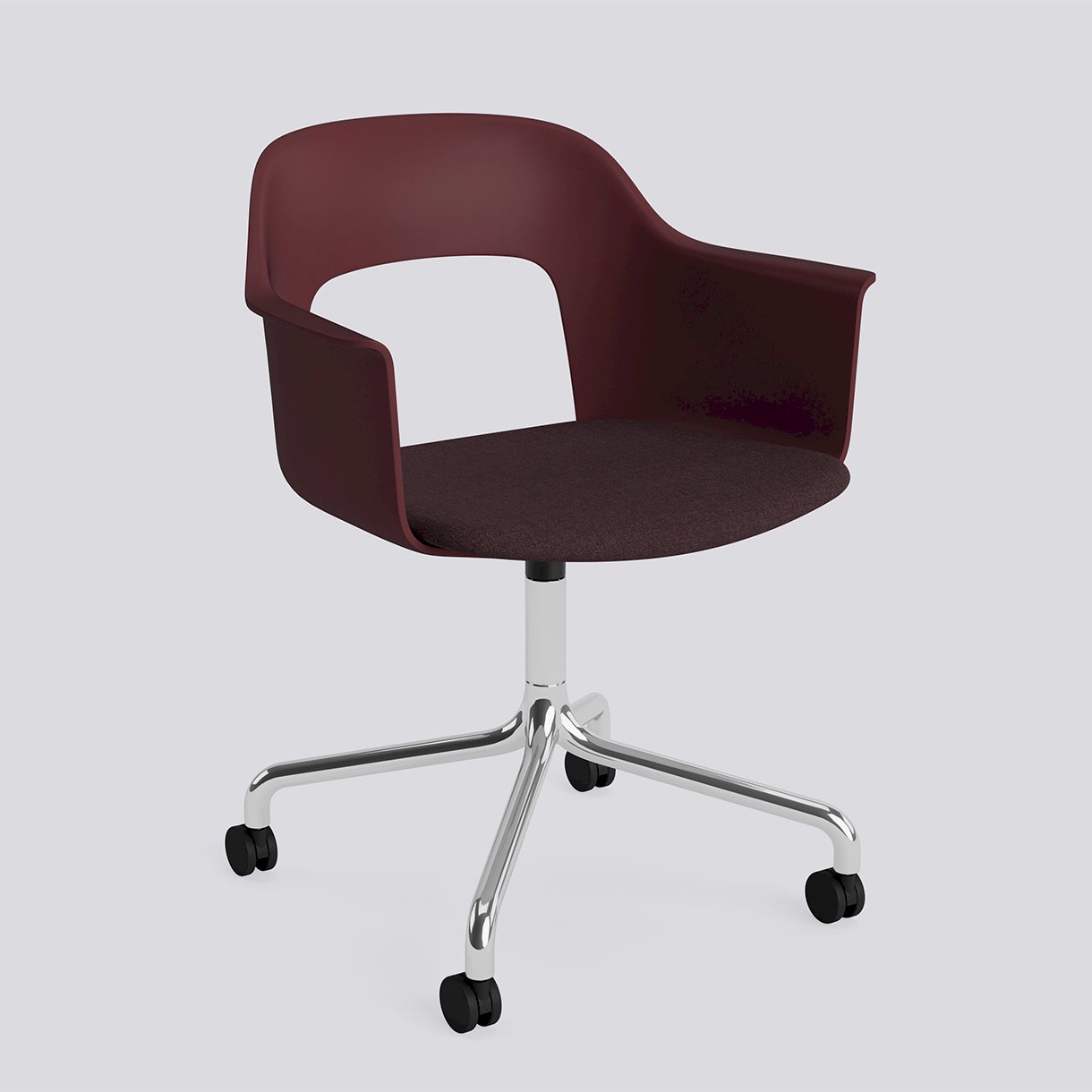 Layout Armchair 263 Polished aluminium 4 star swivel arc Wheel base-Bordeaux polypropylene shell Seat upholstery-Remix-373