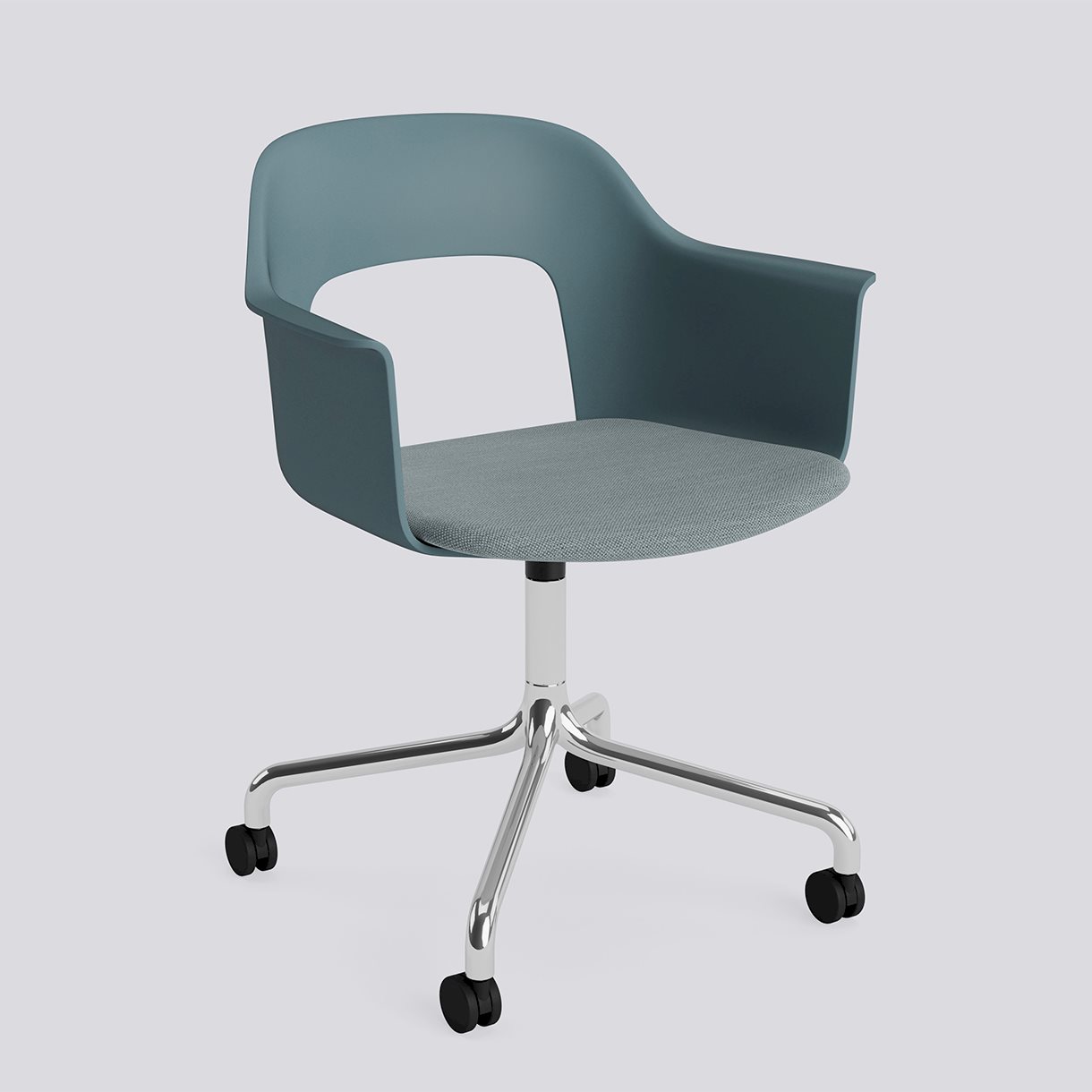 Layout Armchair 263 Polished aluminium 4 star swivel arc Wheel base-Ocean polypropylene shell Seat upholstery-Mode-045