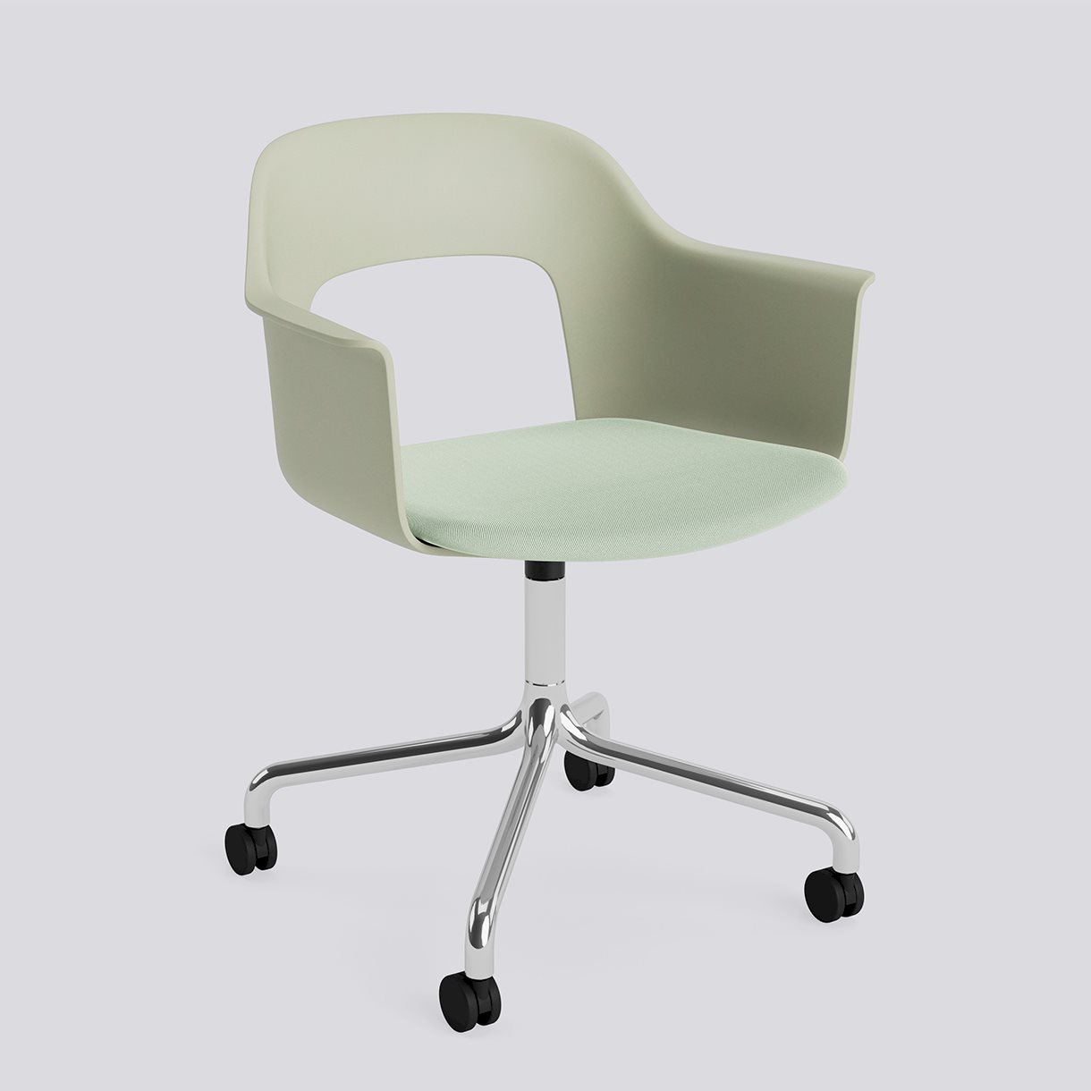  Layout Armchair 263 Polished aluminium 4 star swivel arc Wheel base-Pastel green polypropylene shell Seat upholstery-Relate-921