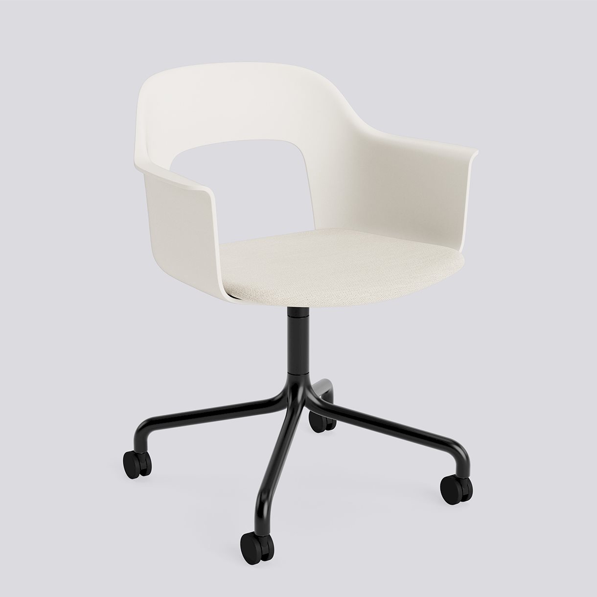 Layout Armchair 263 Black powder coated aluminium 4 star swivel arc Wheel base-Cream white polypropylene shell Seat upholstery-Mode-011
