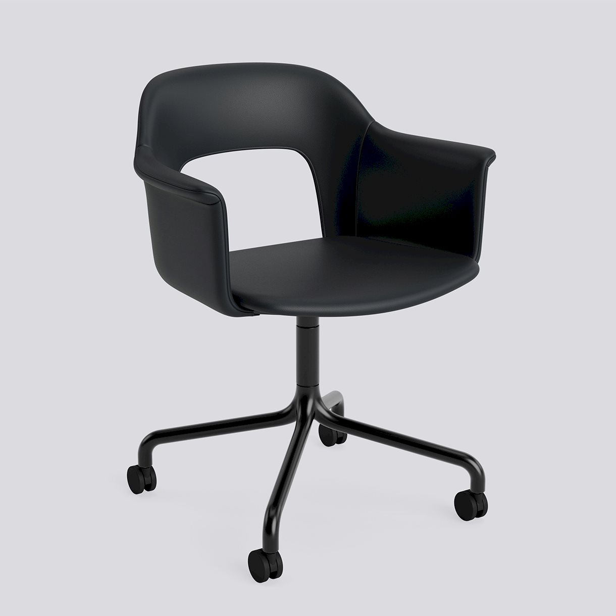  Layout Armchair 264 Black powder coated aluminium 4 star swivel arc Wheel base-Full upholstery-Grano-Black