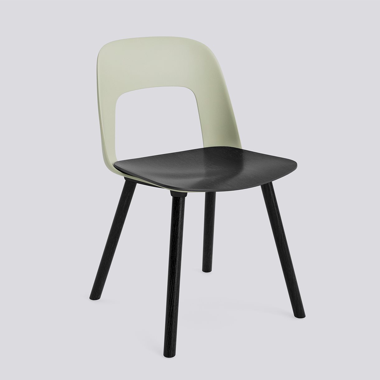  Layout Chair 122 Black water-based lacquered solid oak 4 leg base Standard glider-Pastel green polypropylene shell Black water-based lacquered oak veneer seat-None-None