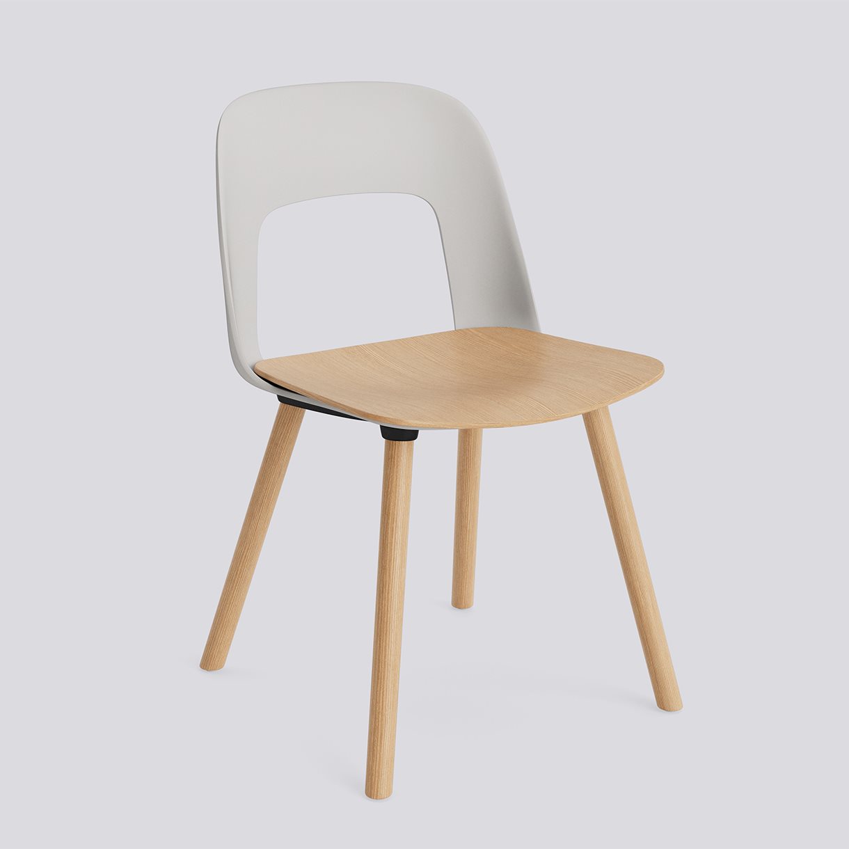  Layout Chair 122 Water-based lacquered solid oak 4 leg base Standard glider-Sky grey polypropylene shell Water-based lacquered oak veneer seat-None-None