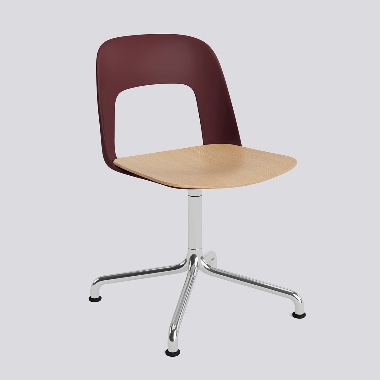  Layout Chair 152 Polished aluminium 4 star swivel arc base Standard glider-Bordeaux polypropylene shell Water-based lacquered oak veneer seat-None-None