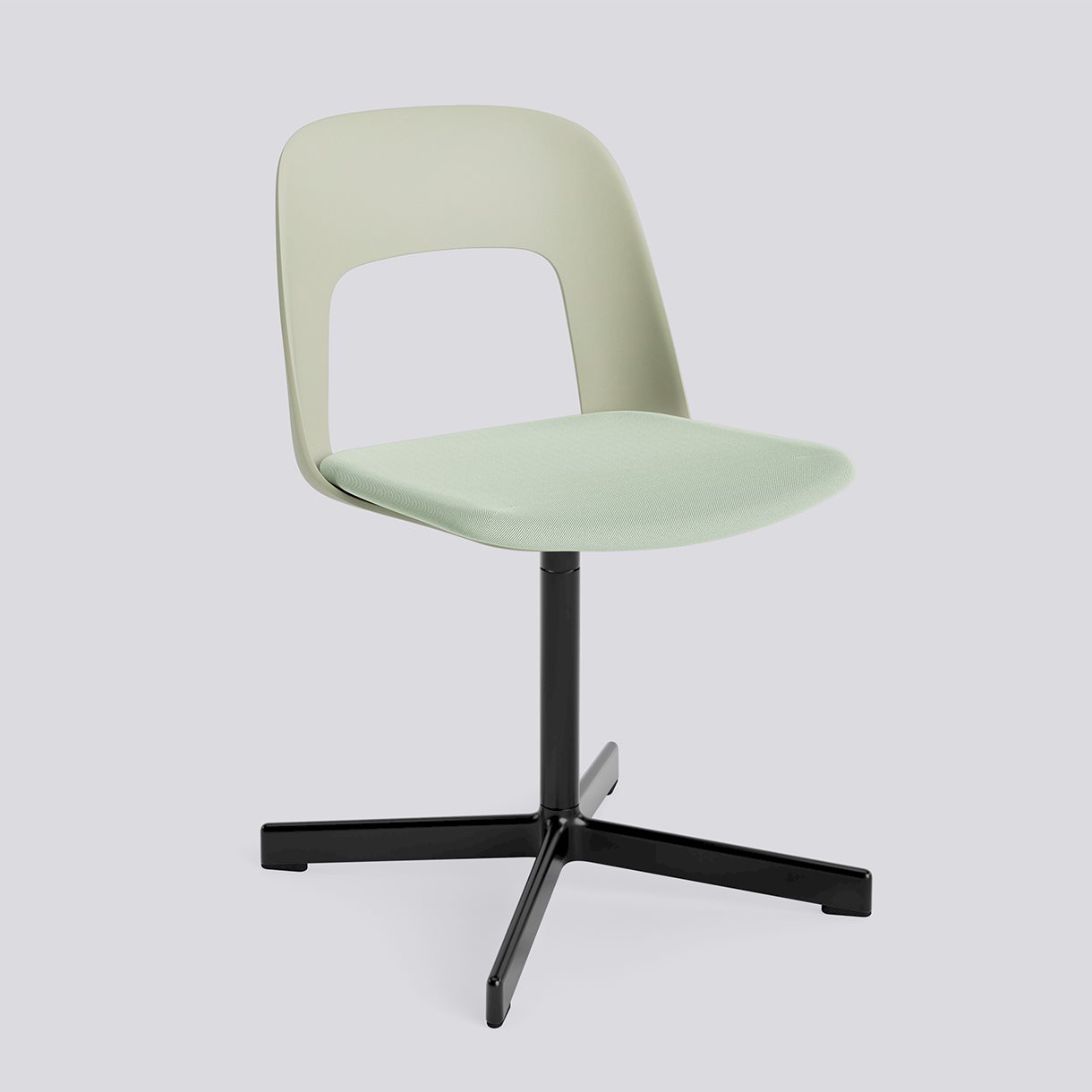  Layout Chair 133 Black powder coated aluminium 4 star swivel base Standard glider-Pastel green polypropylene shell Seat upholstery-Relate-921