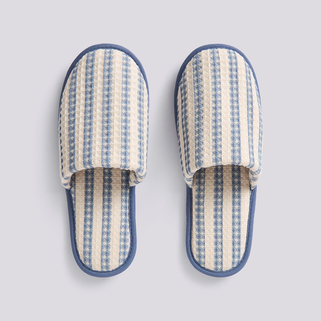 Waffle Slippers-Stripe dusty blue