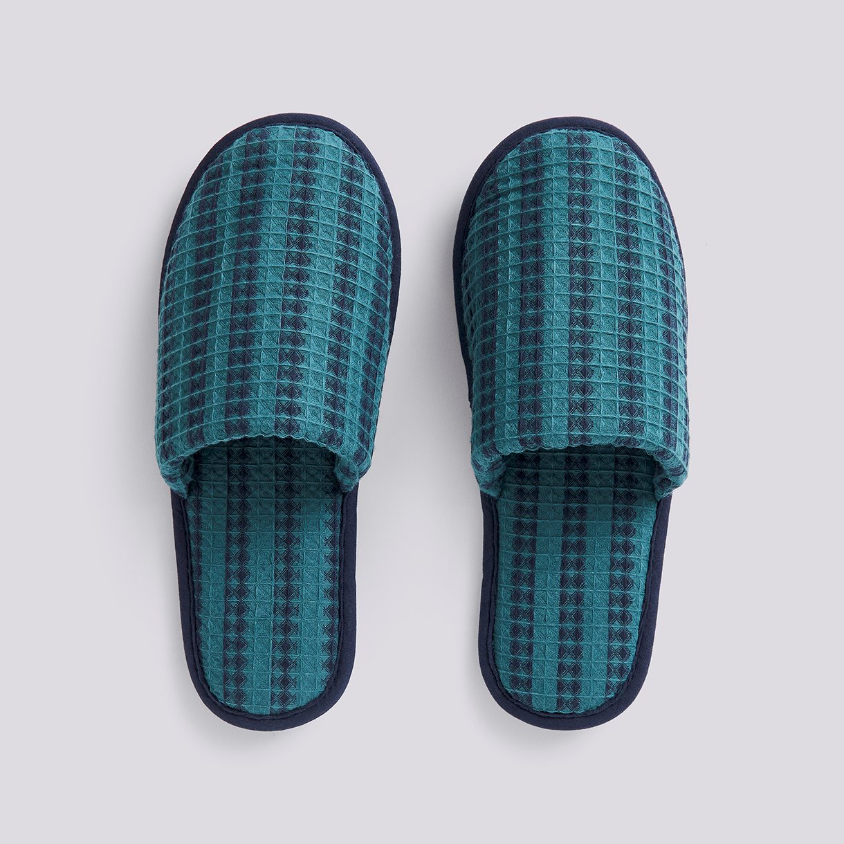 Waffle Slippers-Stripe petrol blue
