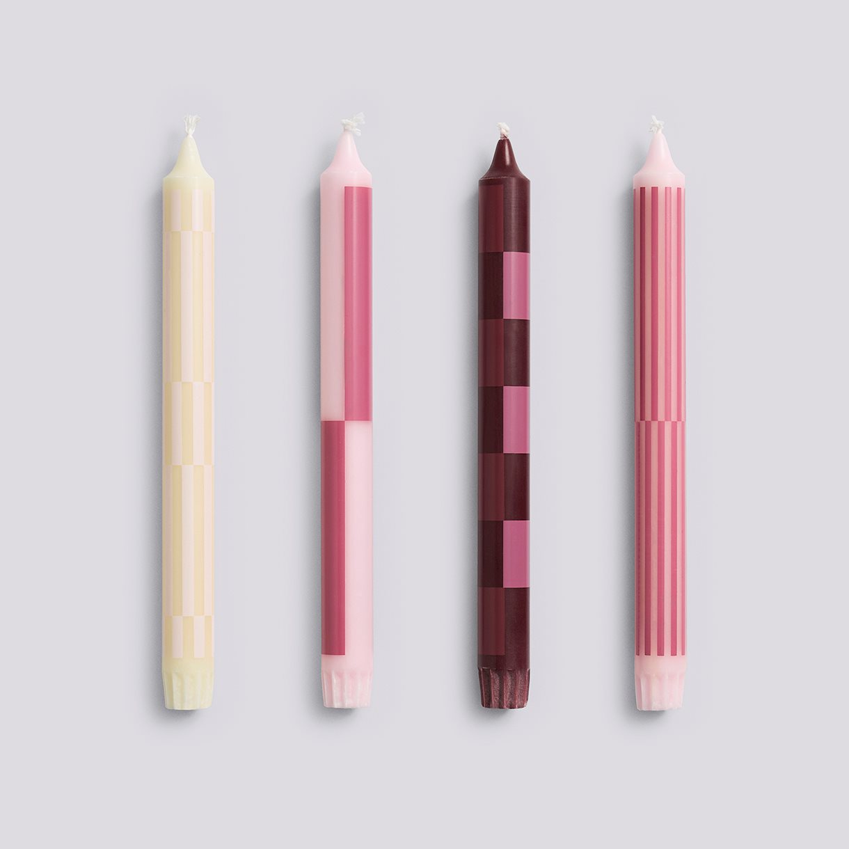 Pattern Candle-Pink and bordeaux, Set of 4