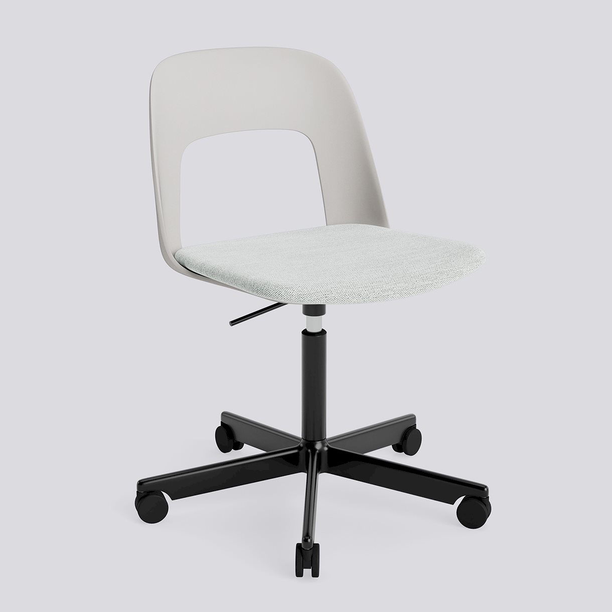  Layout Chair 143 Black powder coated aluminium 5 star swivel Gas lift Wheel base-Sky grey polypropylene shell Seat upholstery-Mode-001