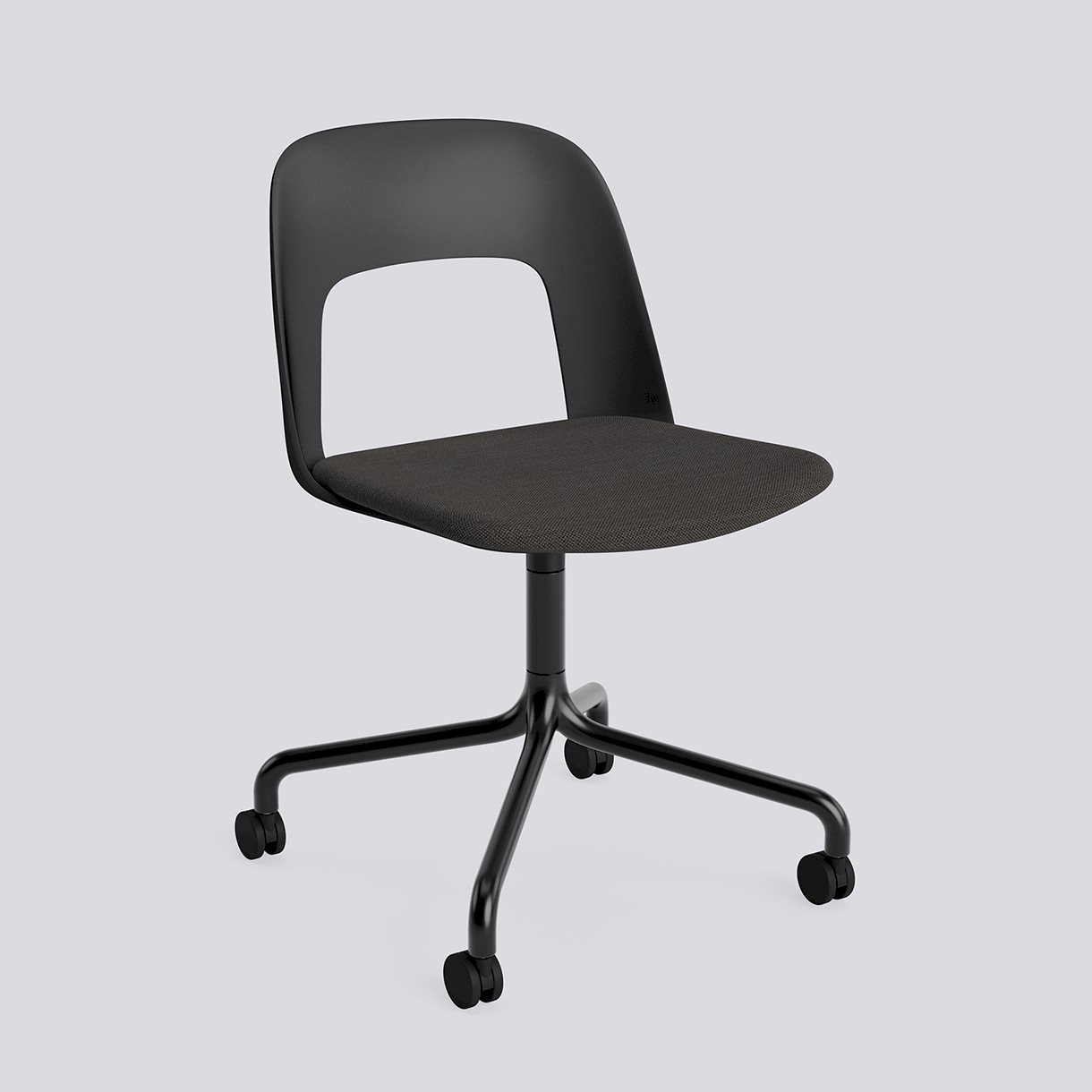 Layout Chair 163 Black powder coated aluminium 4 star swivel arc Wheel base-Black polypropylene shell Seat upholstery-Mode-005