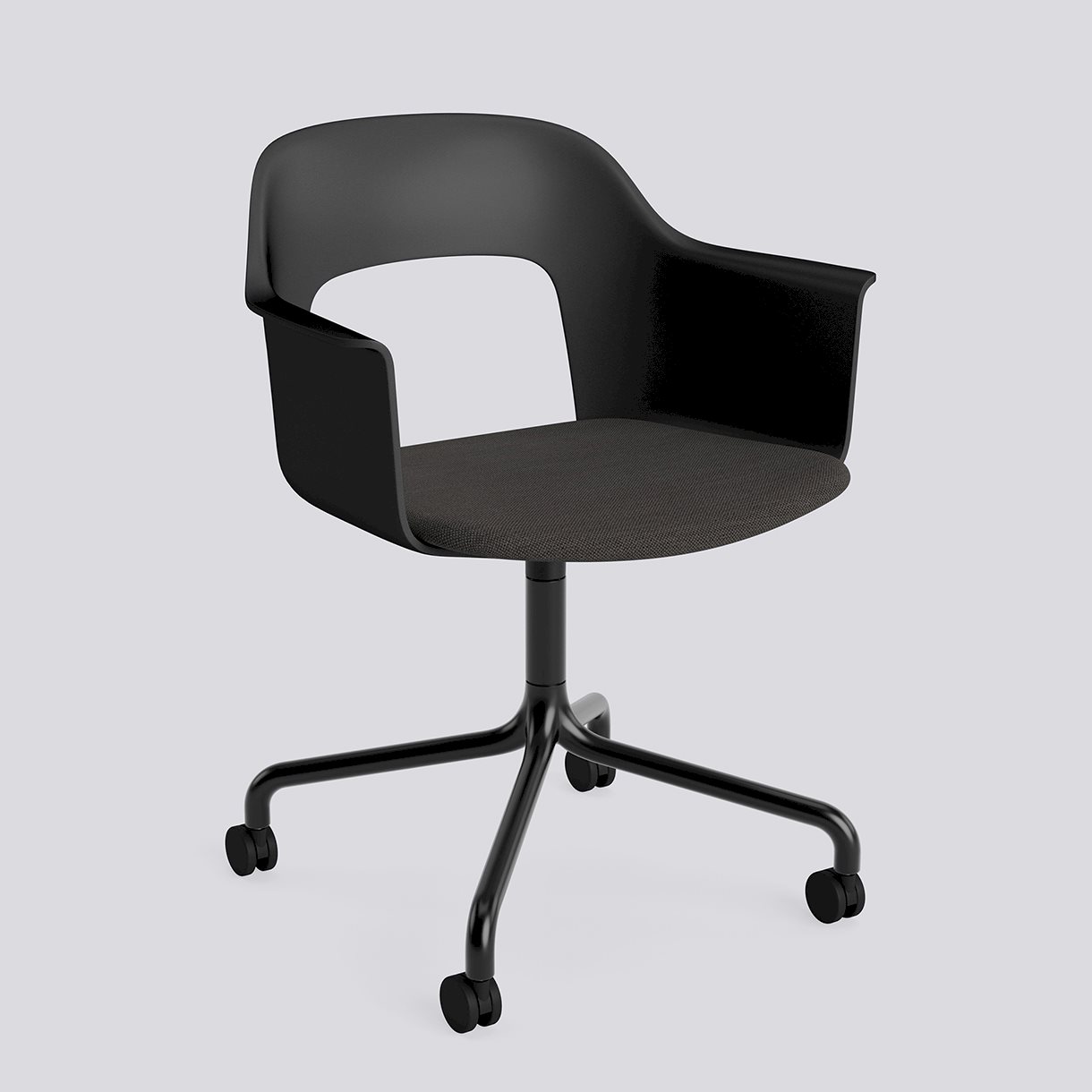 Layout Armchair 263 Black powder coated aluminium 4 star swivel arc Wheel base-Black polypropylene shell Seat upholstery-Mode-005