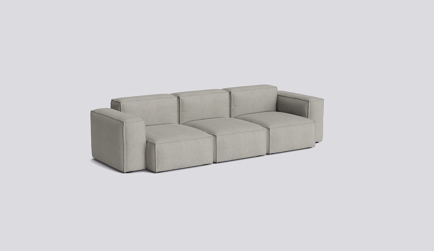 Mags Soft 3 Seater with Removable cover Low armrest Combination 1-Full upholstery-Turf-Light grey