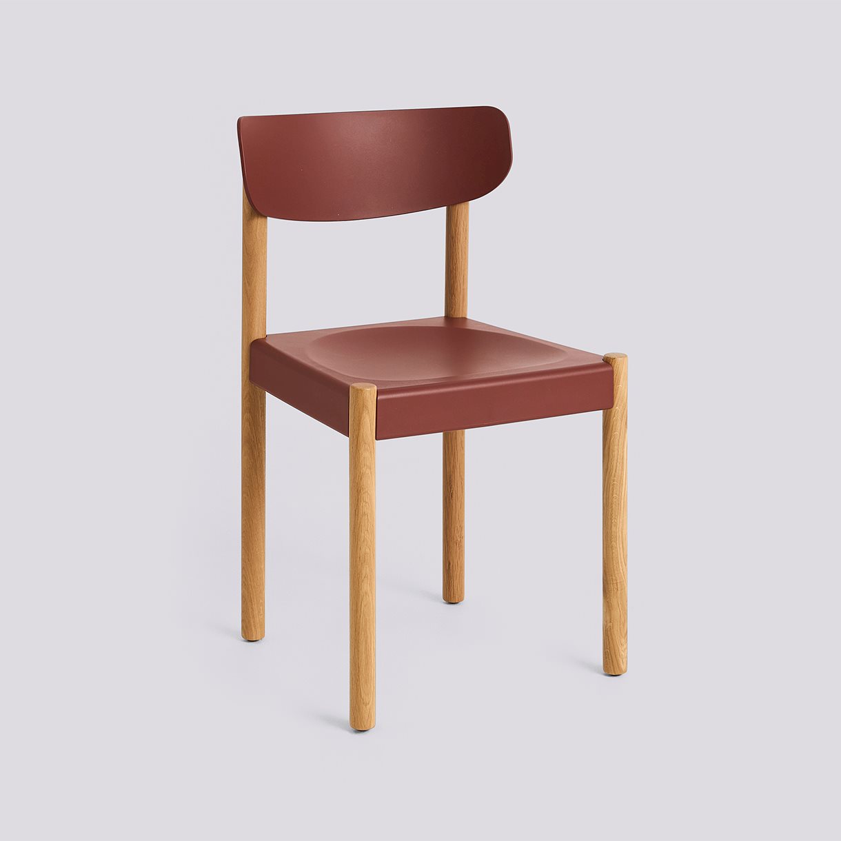 Pack Chair 10 Oiled solid oak 4 leg base Standard glider-Hull red polypropylene wood fiber seat/back-None-None
