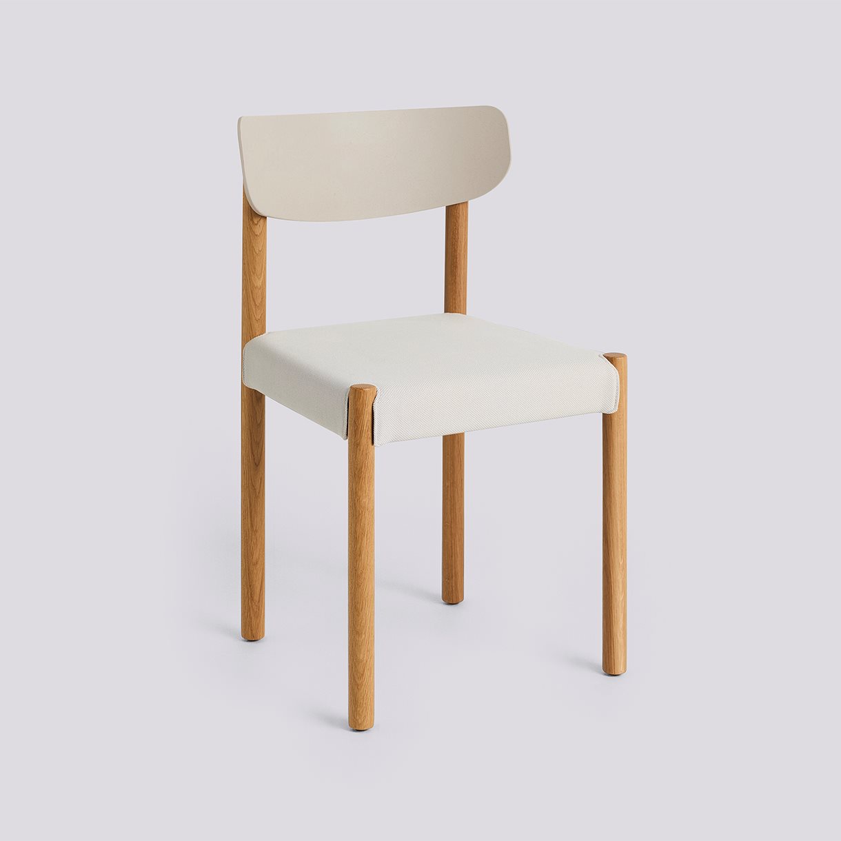 Pack Chair 11 Oiled solid oak 4 leg base Standard glider-Chalk grey polypropylene wood fiber back Seat upholstery-Steelcut-220