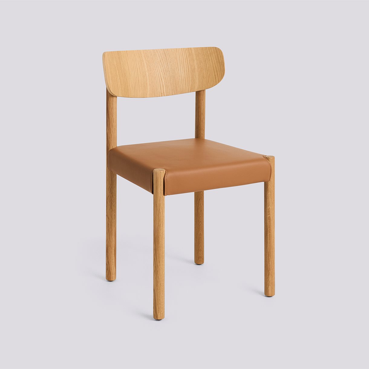 Pack Chair 11 Oiled solid oak 4 leg base Standard glider-Oak veneer back Seat upholstery-Grano-Cognac