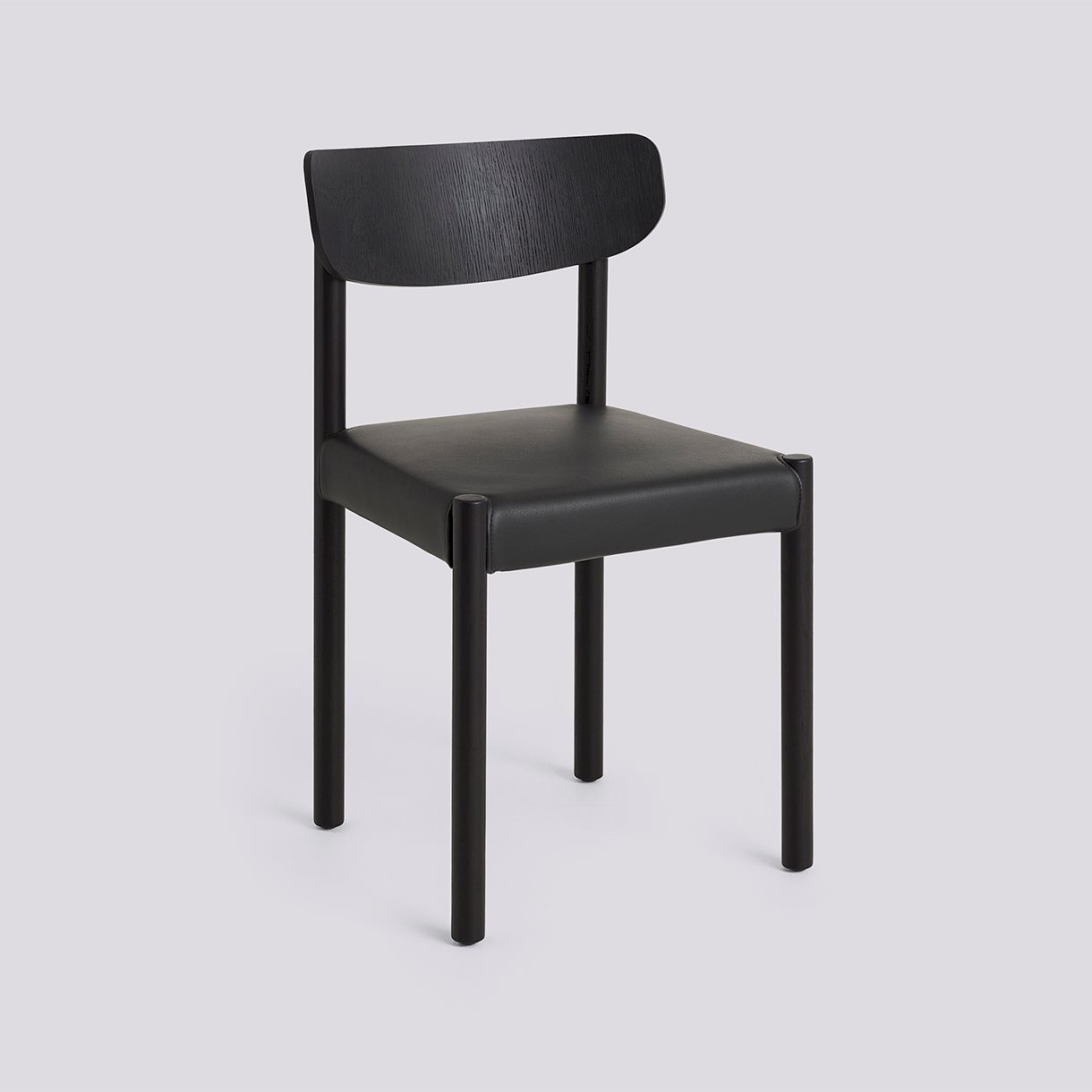 Pack Chair 11 Iron black lacquered solid oak 4 leg base Standard glider-Iron black oak veneer back Seat upholstery-Grano-Black