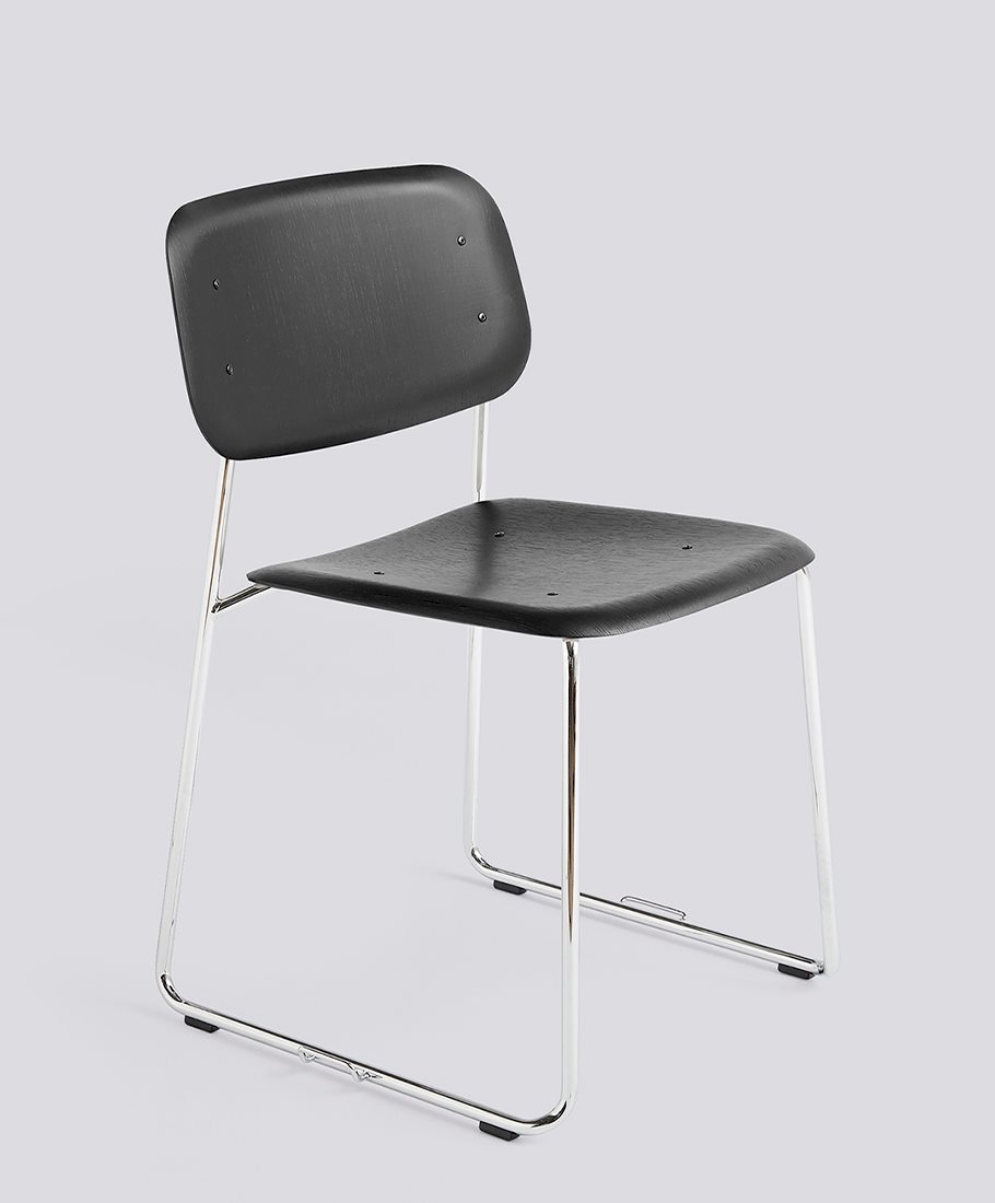  Soft Edge52 Chair Chromed steel sled base Hook link Standard glider-Black water-based lacquered oak veneer seat/back-None-None